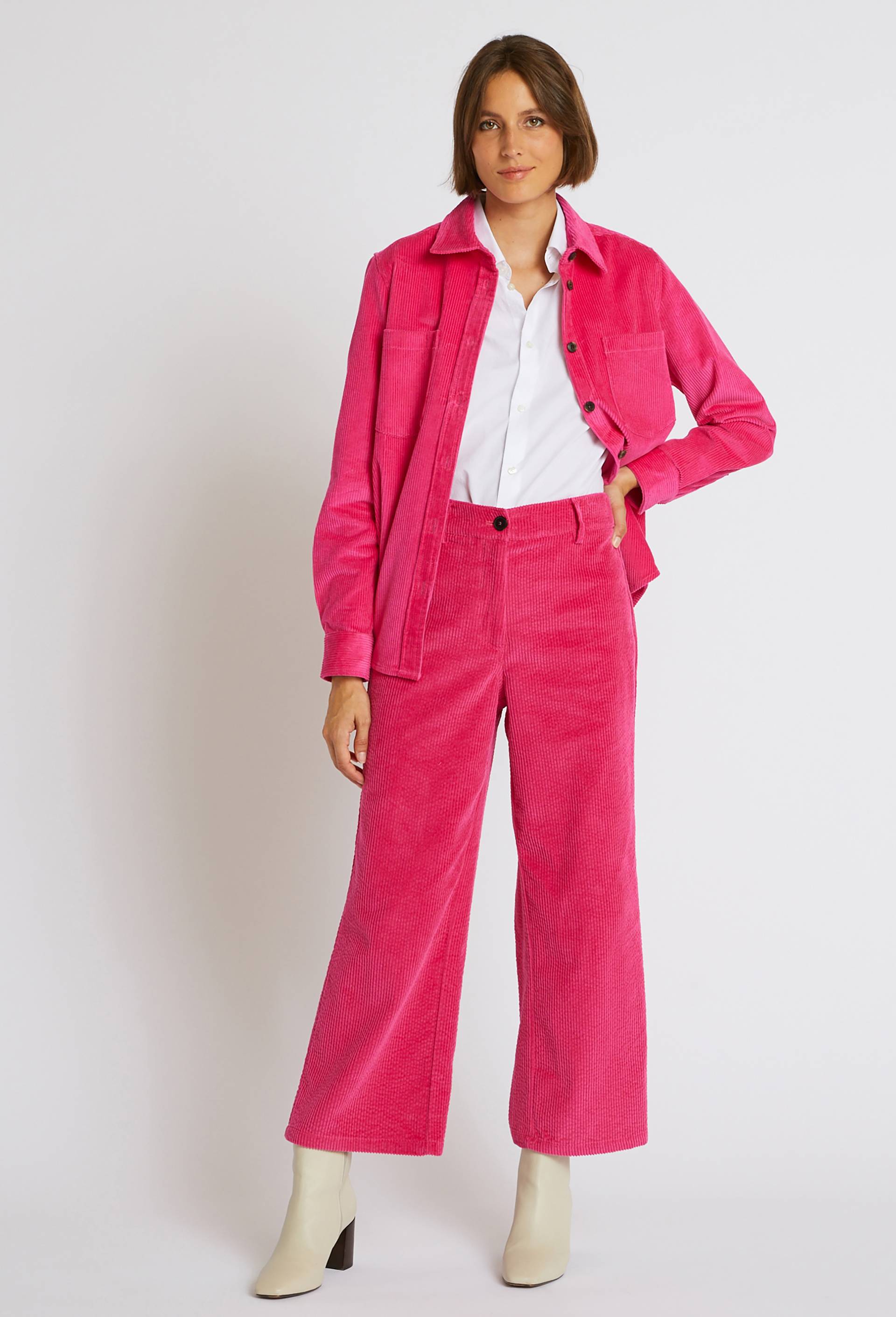 Pantalon large en velours, Rose foncé, swatch image