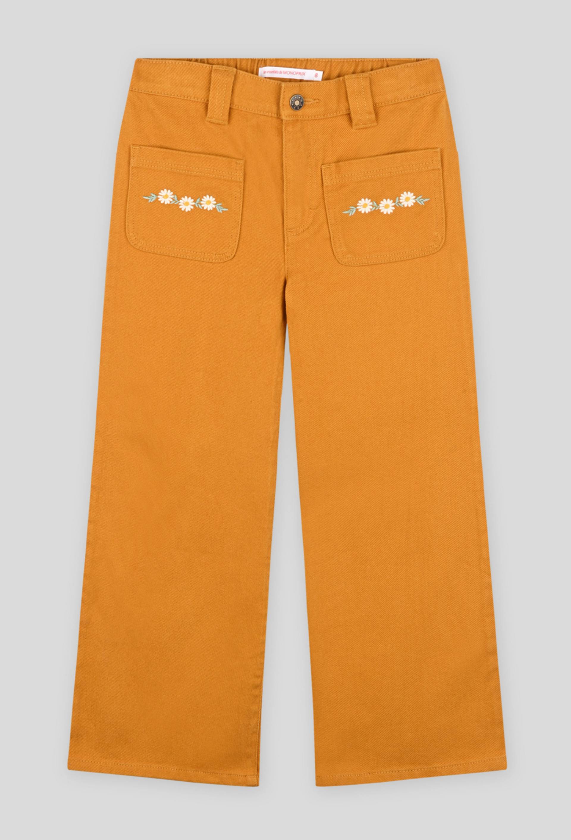 Pantalon large en twill poches brodées, Oeko-Tex, Brun clair, large image number 0.0