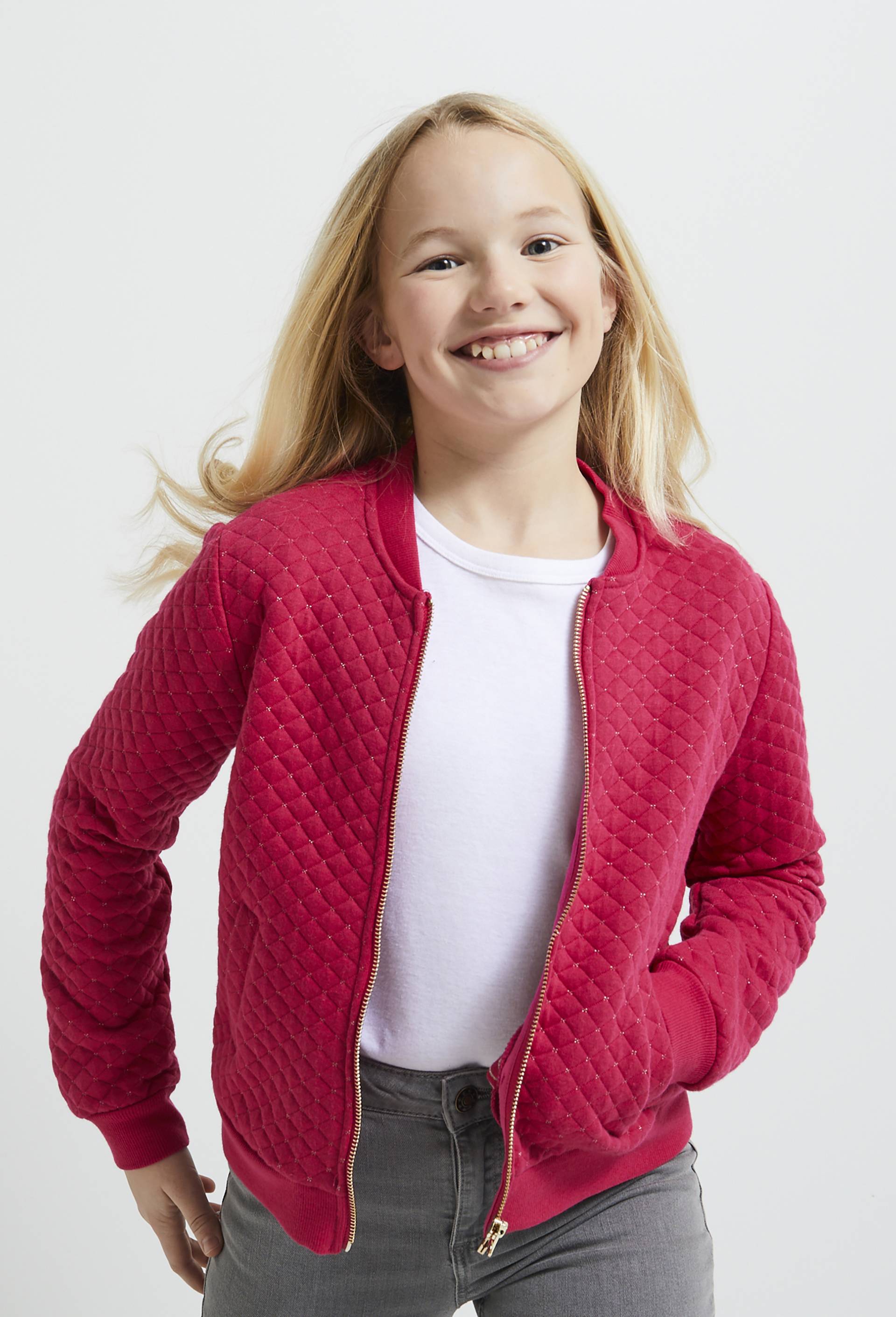 Cardigan teddy uni en molleton, Coton BIO, Oeko-Tex, Rose foncé, large image number 0.0