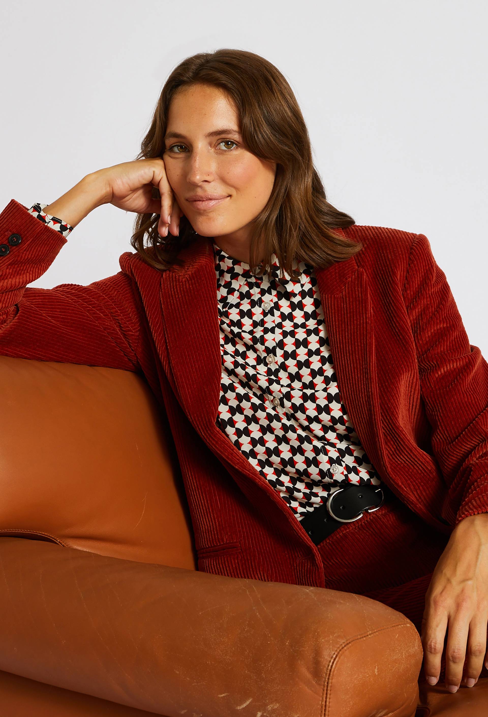 Blazer en velours côtelé, Rouge foncé, large image number 0.0