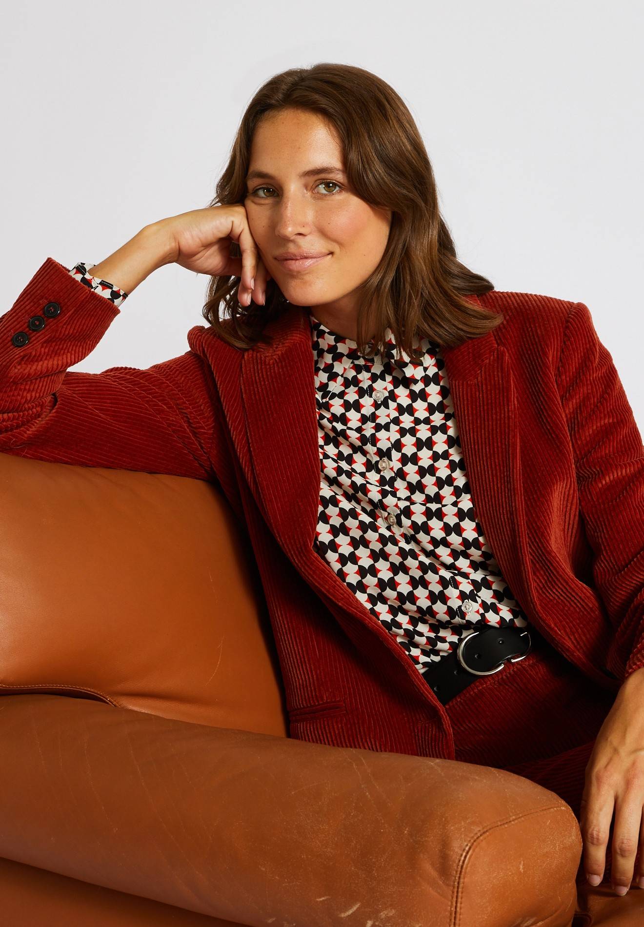Blazer en velours côtelé, Rouge foncé, large image number 4