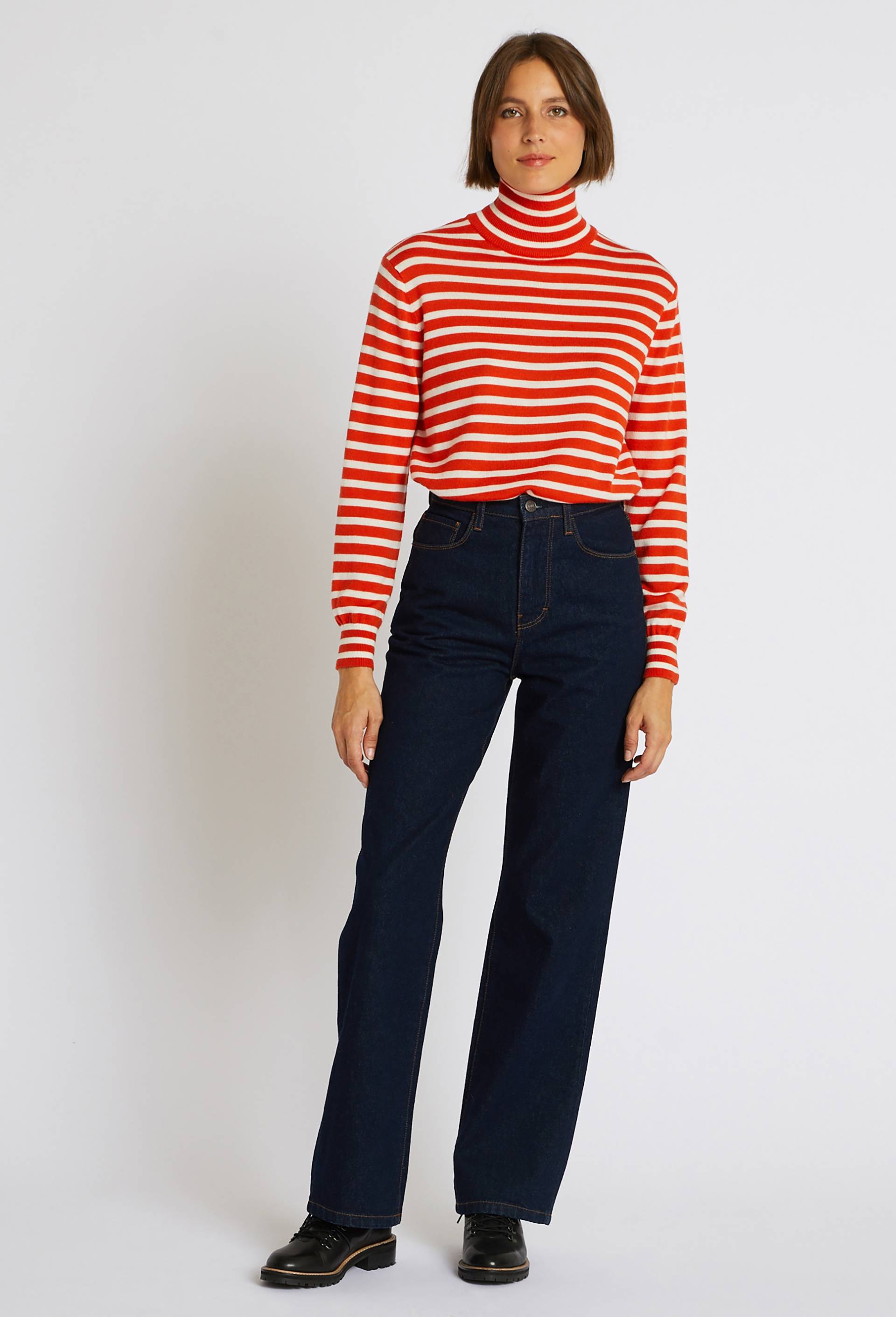 Pull rayé col montant, Ecru, large image number 0.0