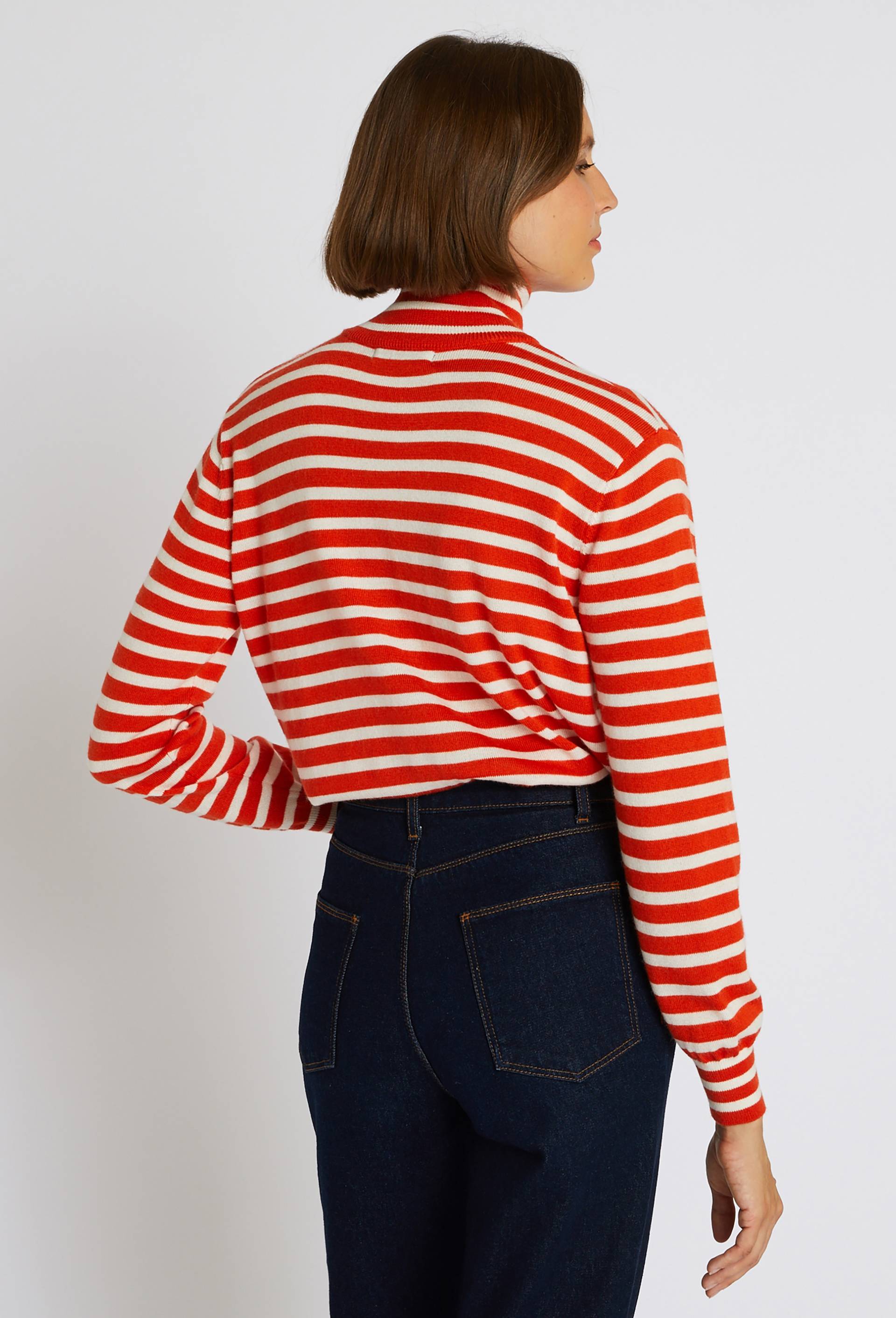 Pull rayé col montant, Ecru, large image number 1.0