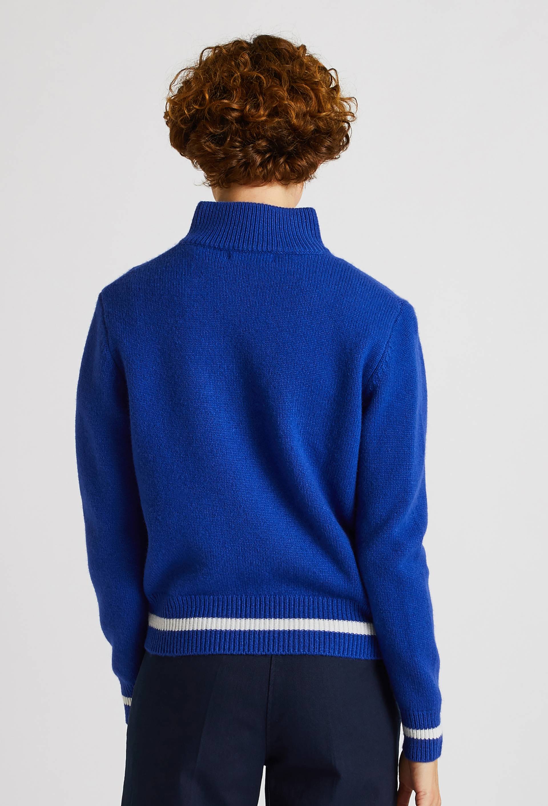 Pull zippé à message contenant de la laine, certifié OEKO-TEX, Bleu, large image number 1