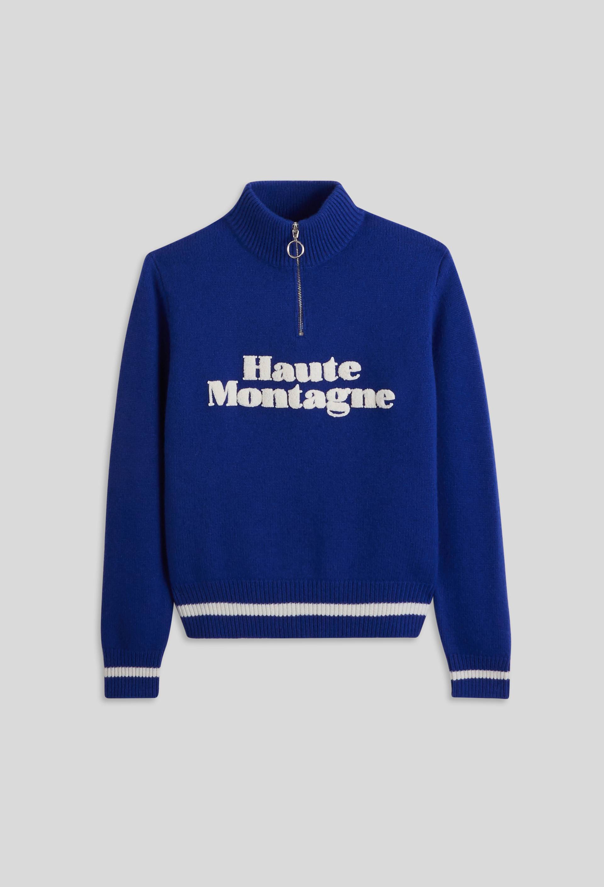 Pull zippé à message contenant de la laine, certifié OEKO-TEX, Bleu, large image number 2.0