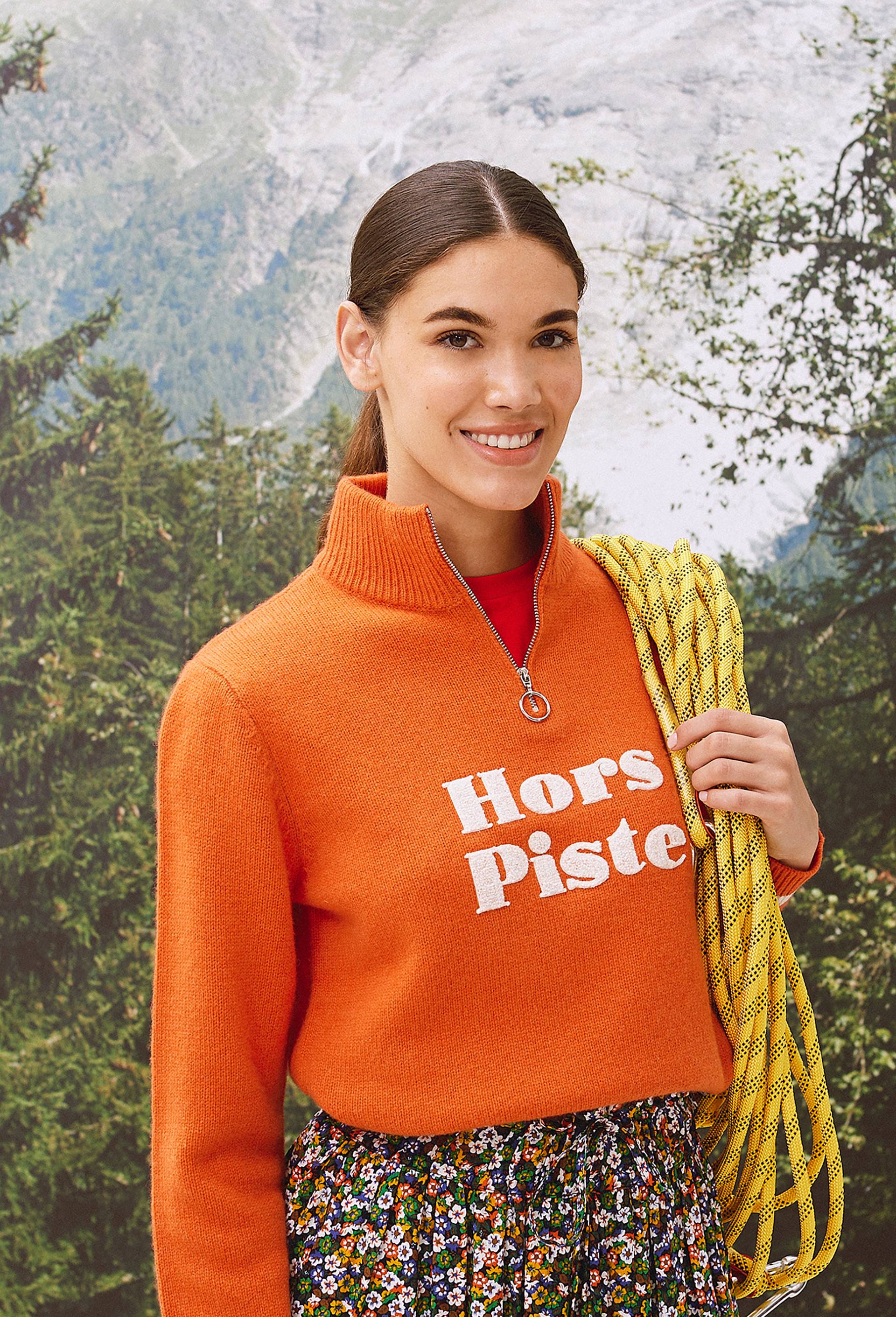Pull zippé à message contenant de la laine, certifié OEKO-TEX, Orange, large image number 0