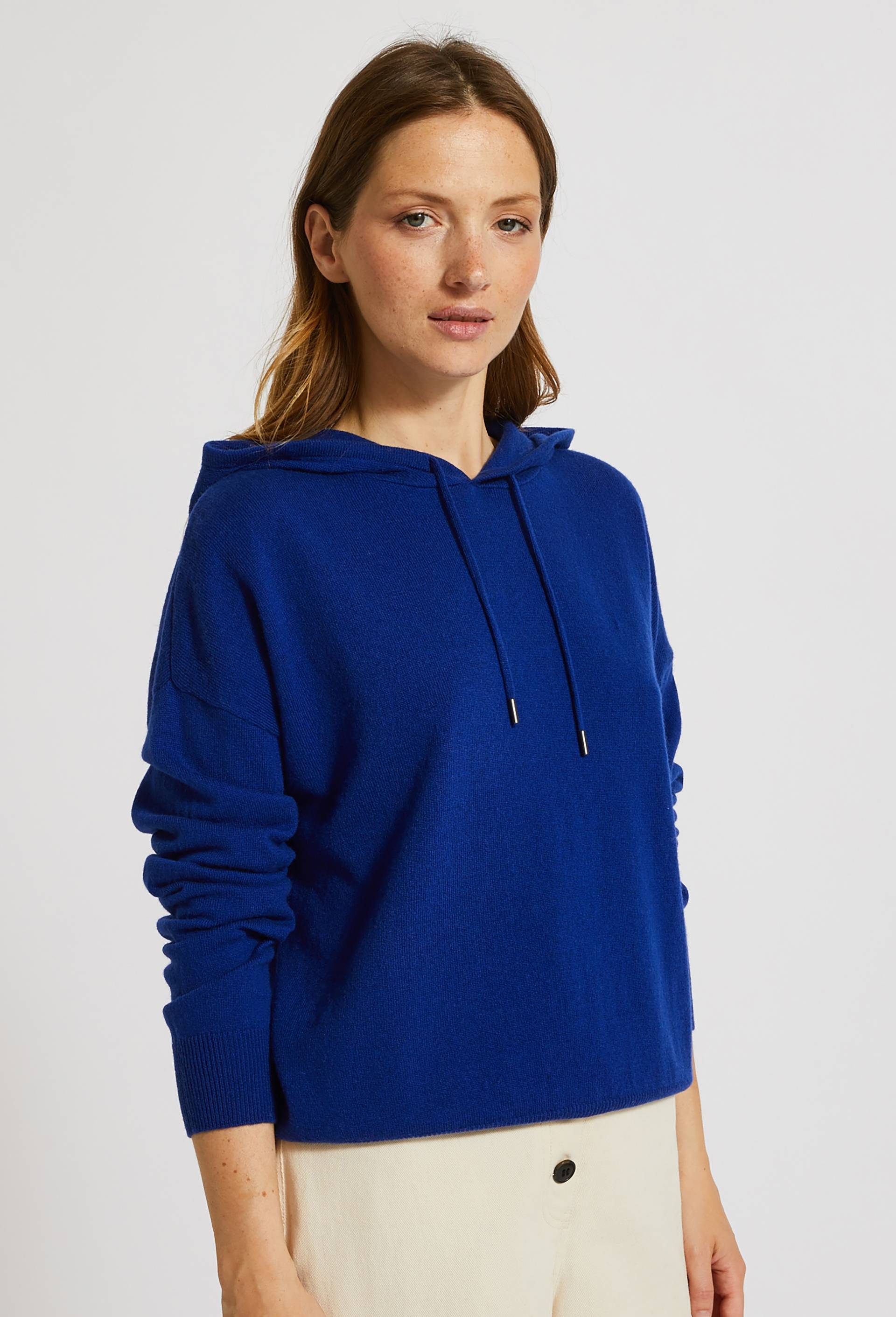 Pull à capuche contenant de la laine, BLEU, large image number 1