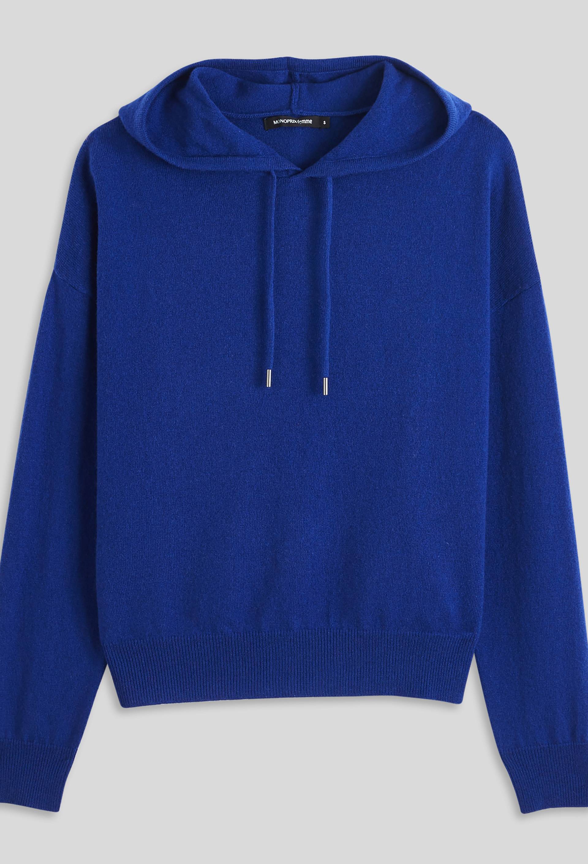 Pull à capuche contenant de la laine, BLEU, large image number 2