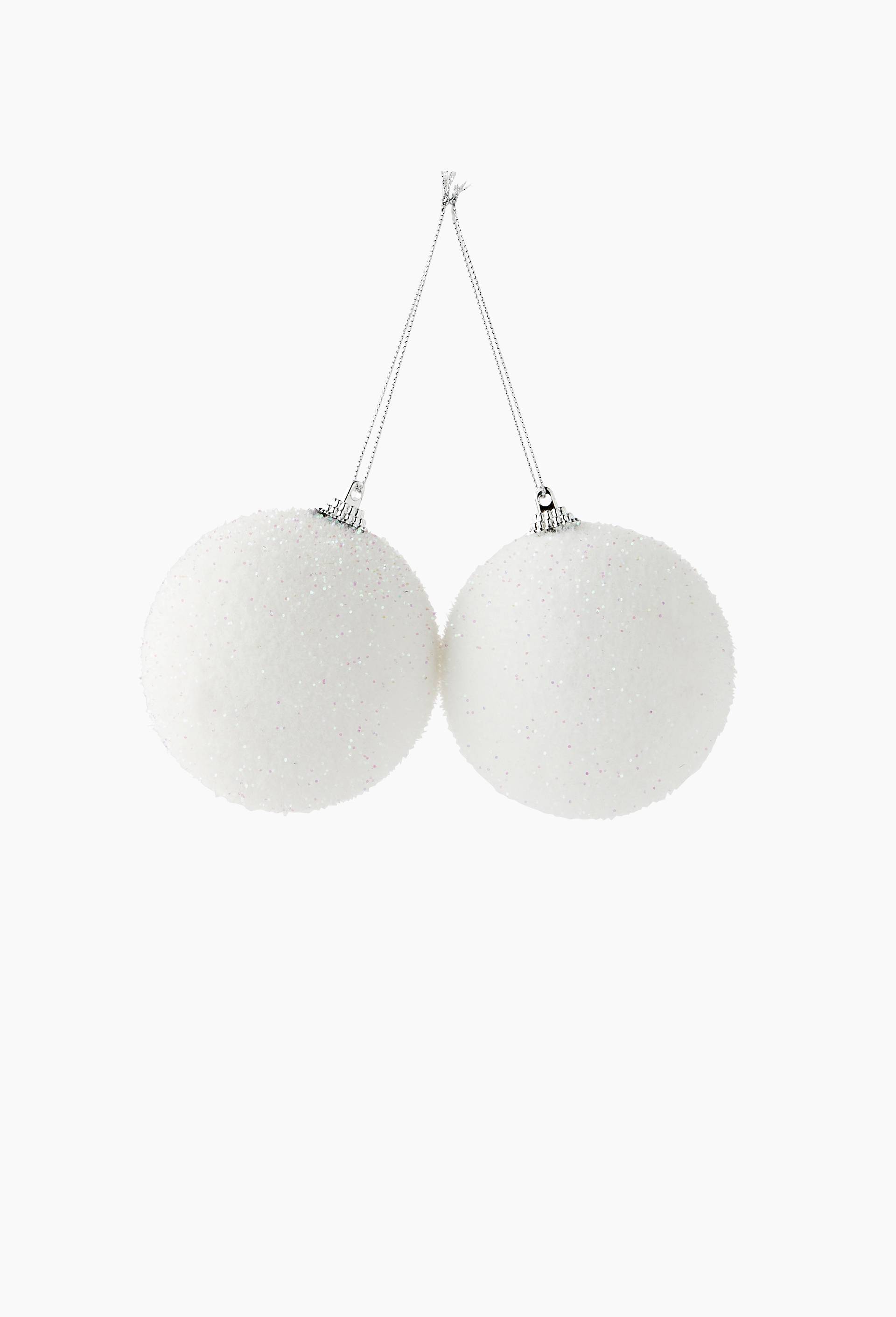 Lot de 2 boules velours pailletée 8cm, Blanc, large image number 0