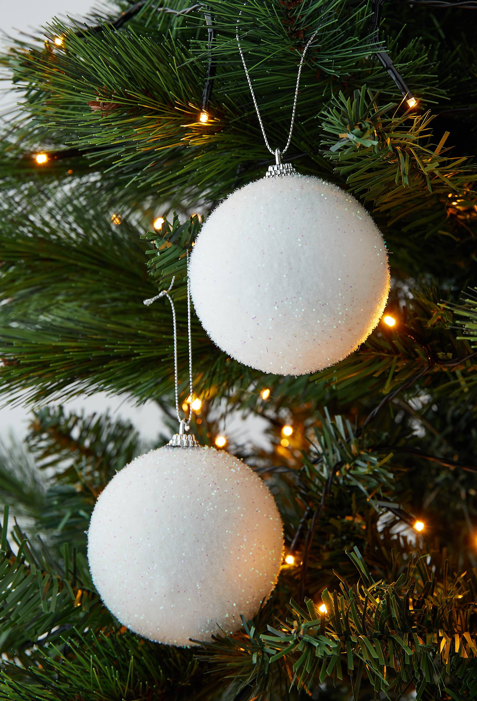 Lot de 2 boules velours pailletée 8cm, Blanc, large image number 1.0