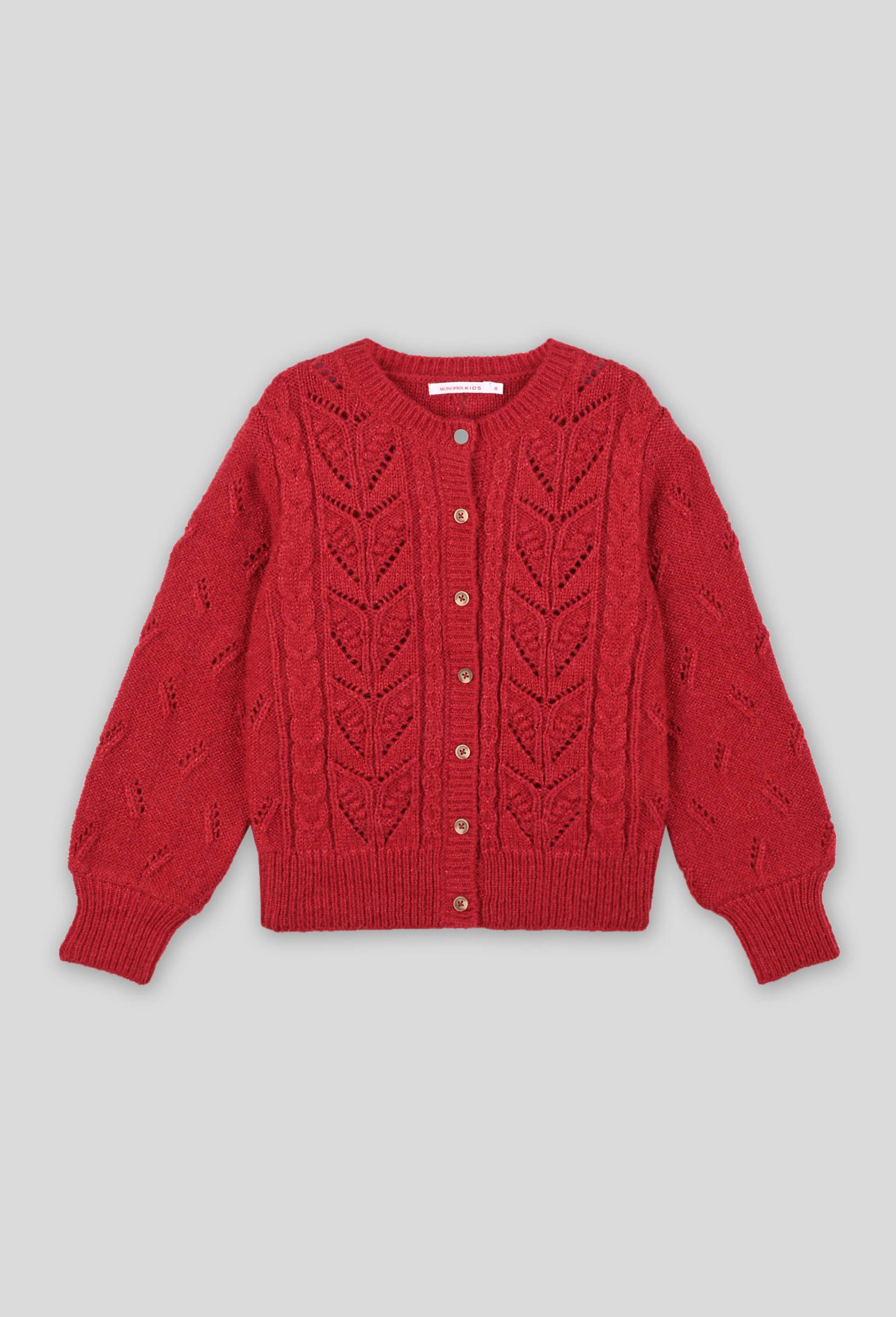 Cardigan point fantaisie, certifié OEKO-TEX, Rouge, large image number 0
