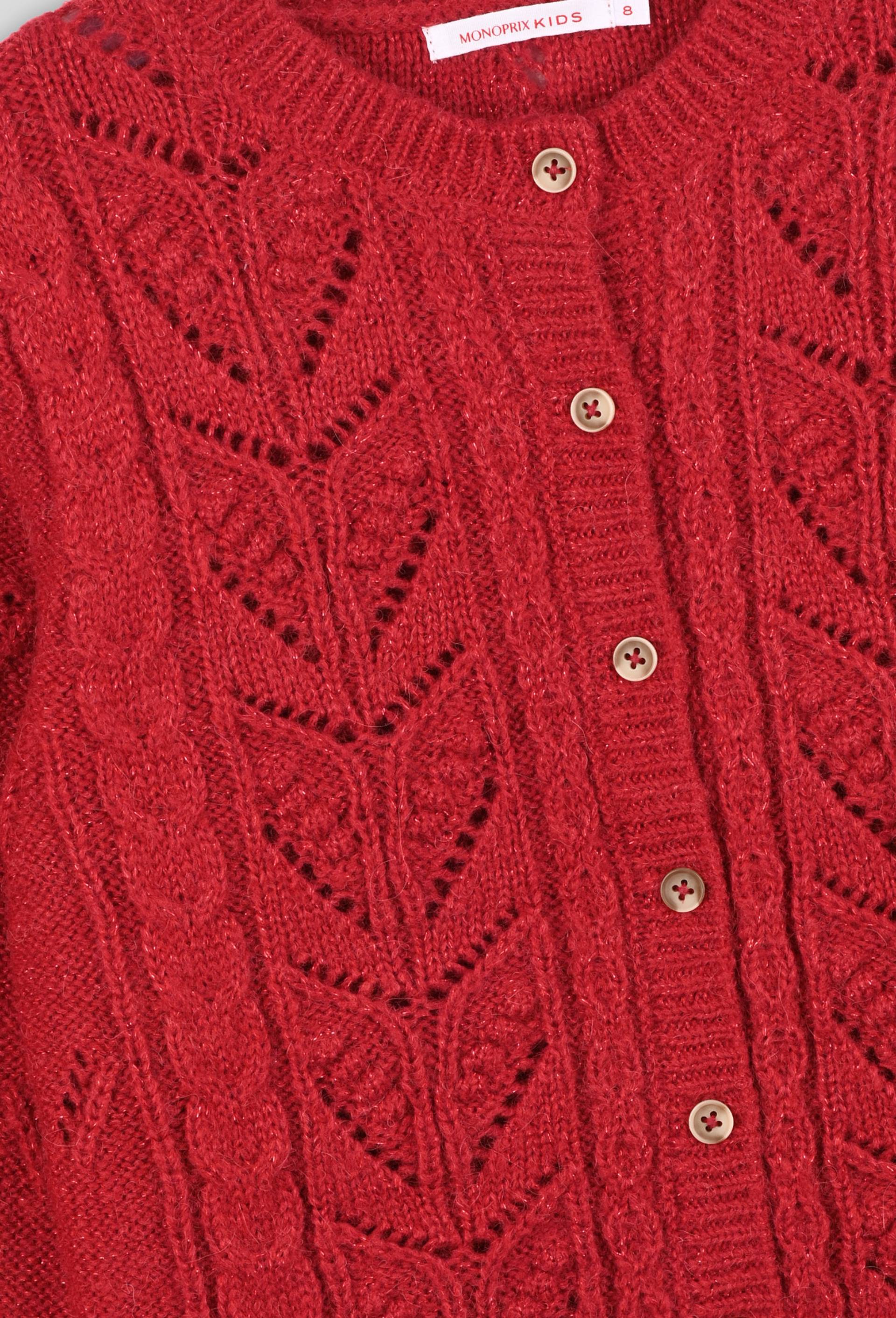 Cardigan point fantaisie, certifié OEKO-TEX, Rouge, large image number 2