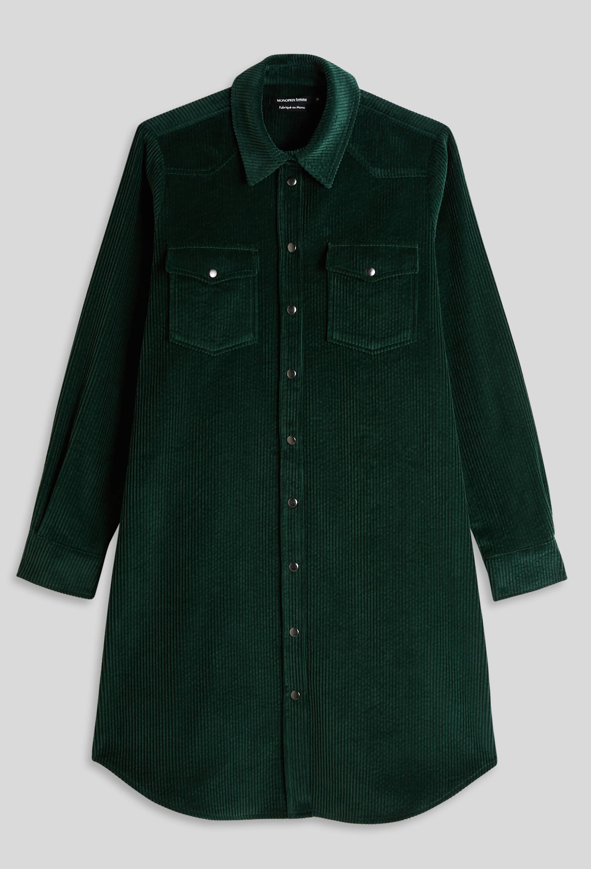 Robe chemise en velours côtelé, Vert foncé, large image number 2