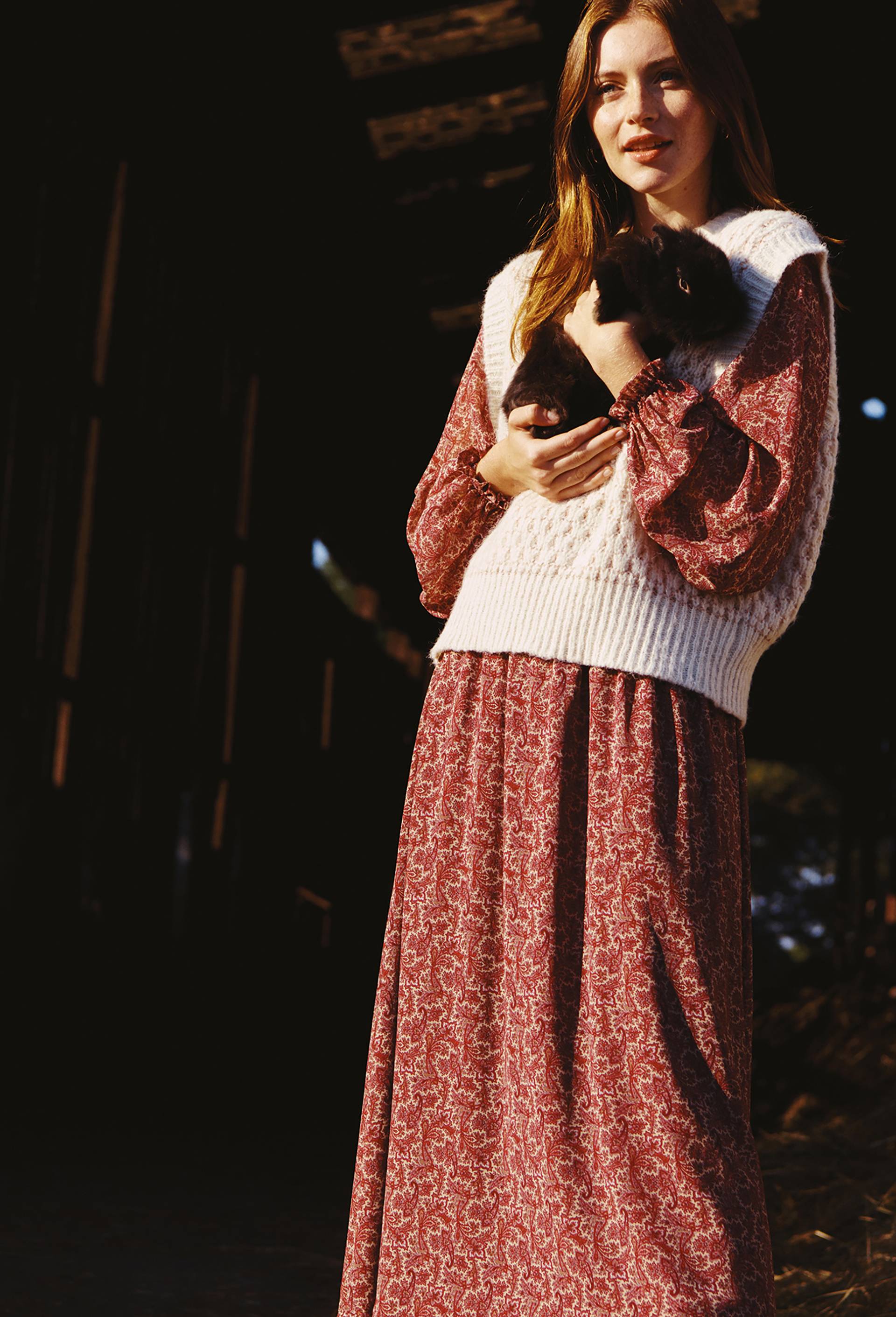 Robe longue imprimée, Ecru, large image number 0