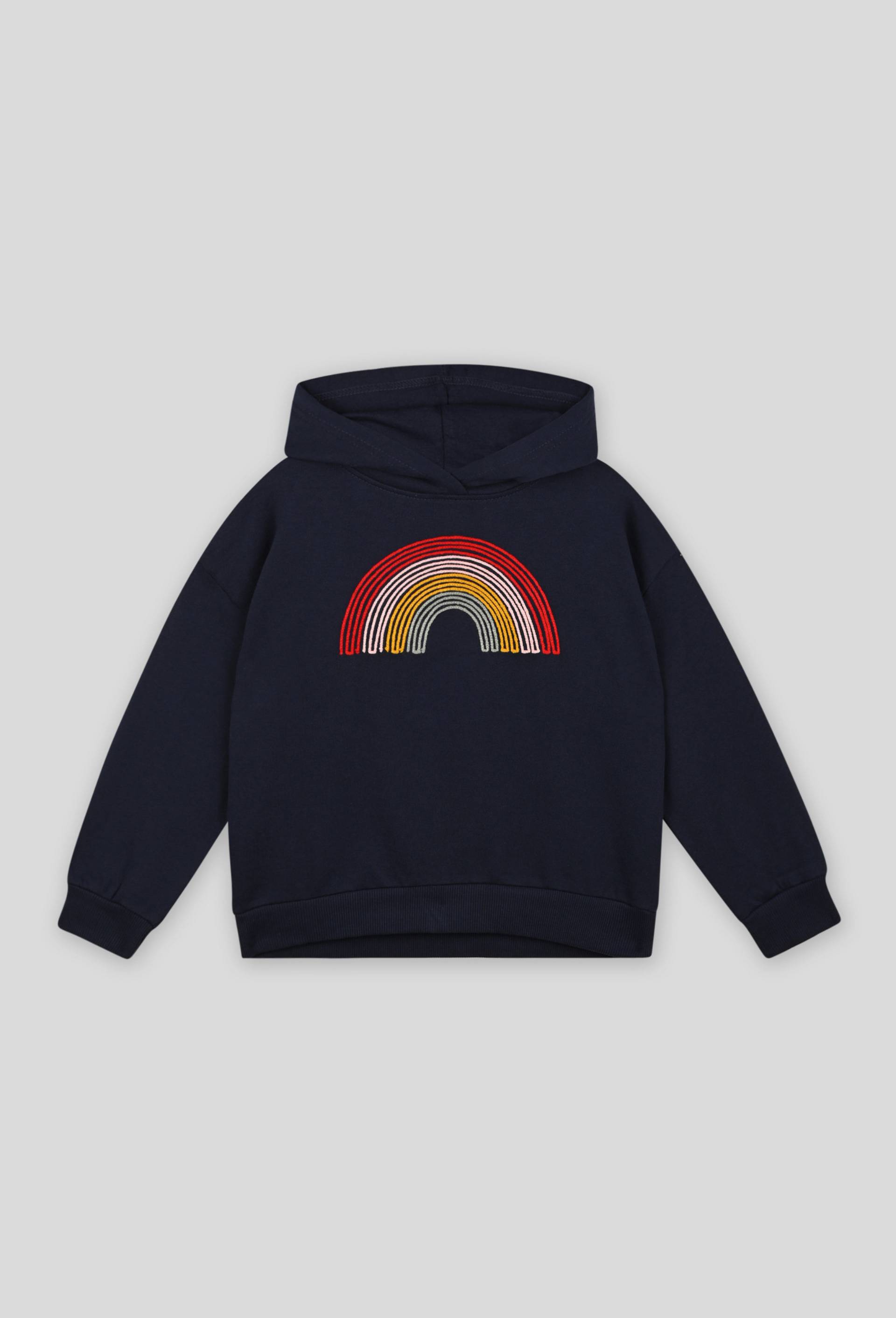 Sweat à capuche broderies arc en ciel, Coton BIO, Oeko-Tex, Bleu foncé, large image number 0