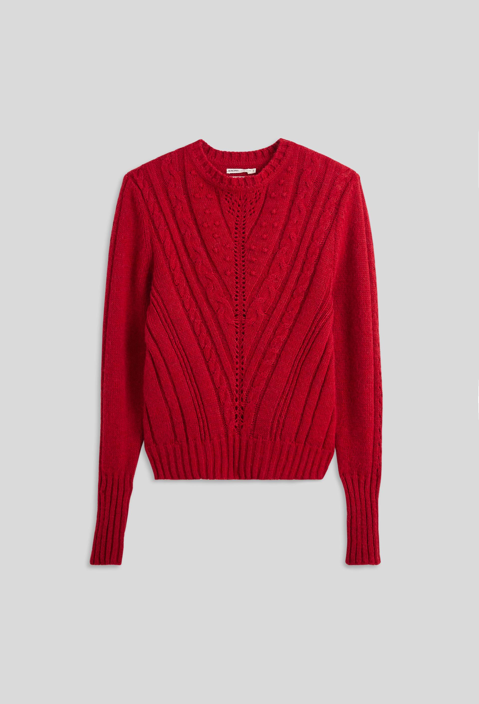 Pull torsadé contenant de l'alpaga, Rouge, large image number 2