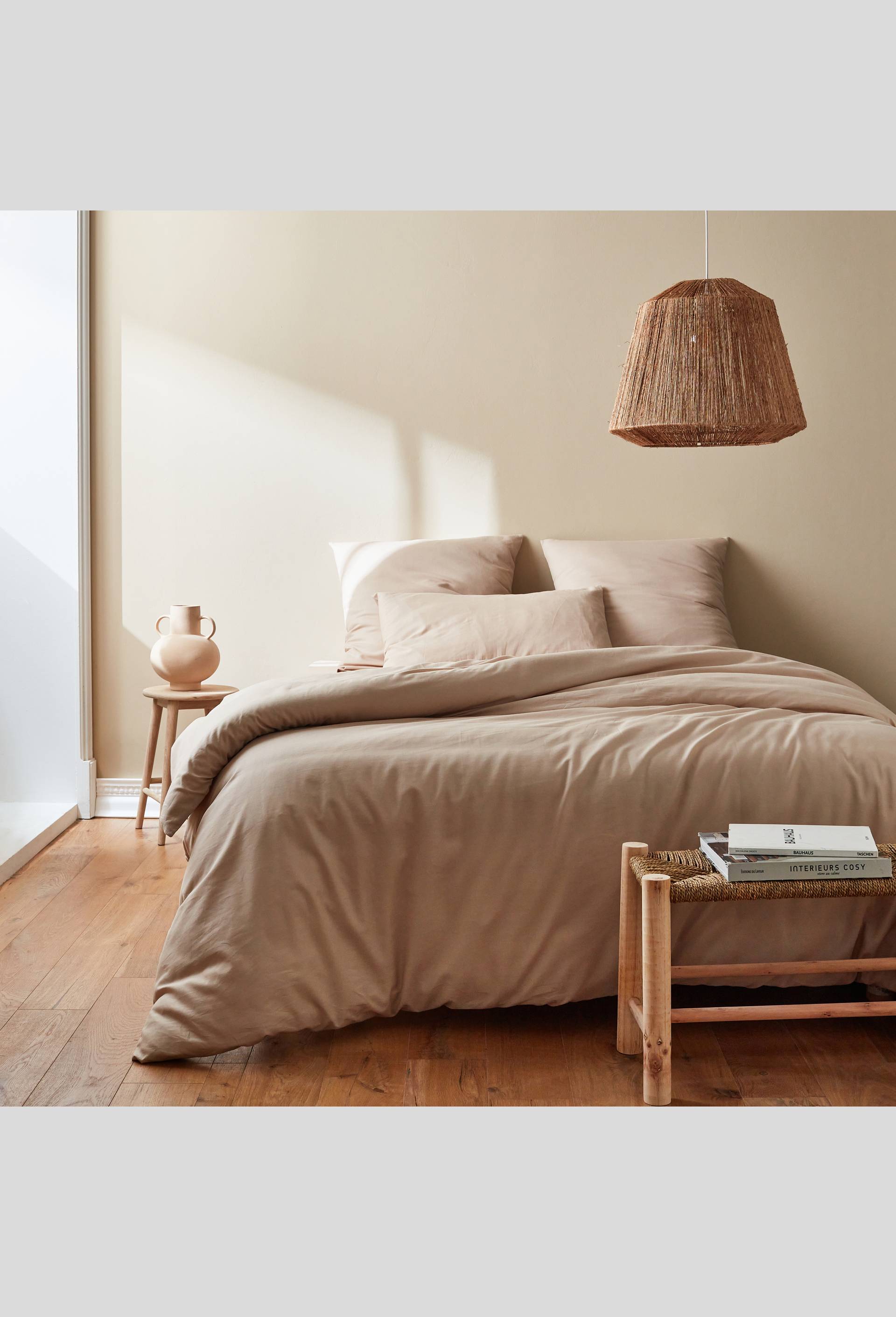 drap housse uni ROCHE 160X200cm coton bio 57fils, Beige, large image number 2