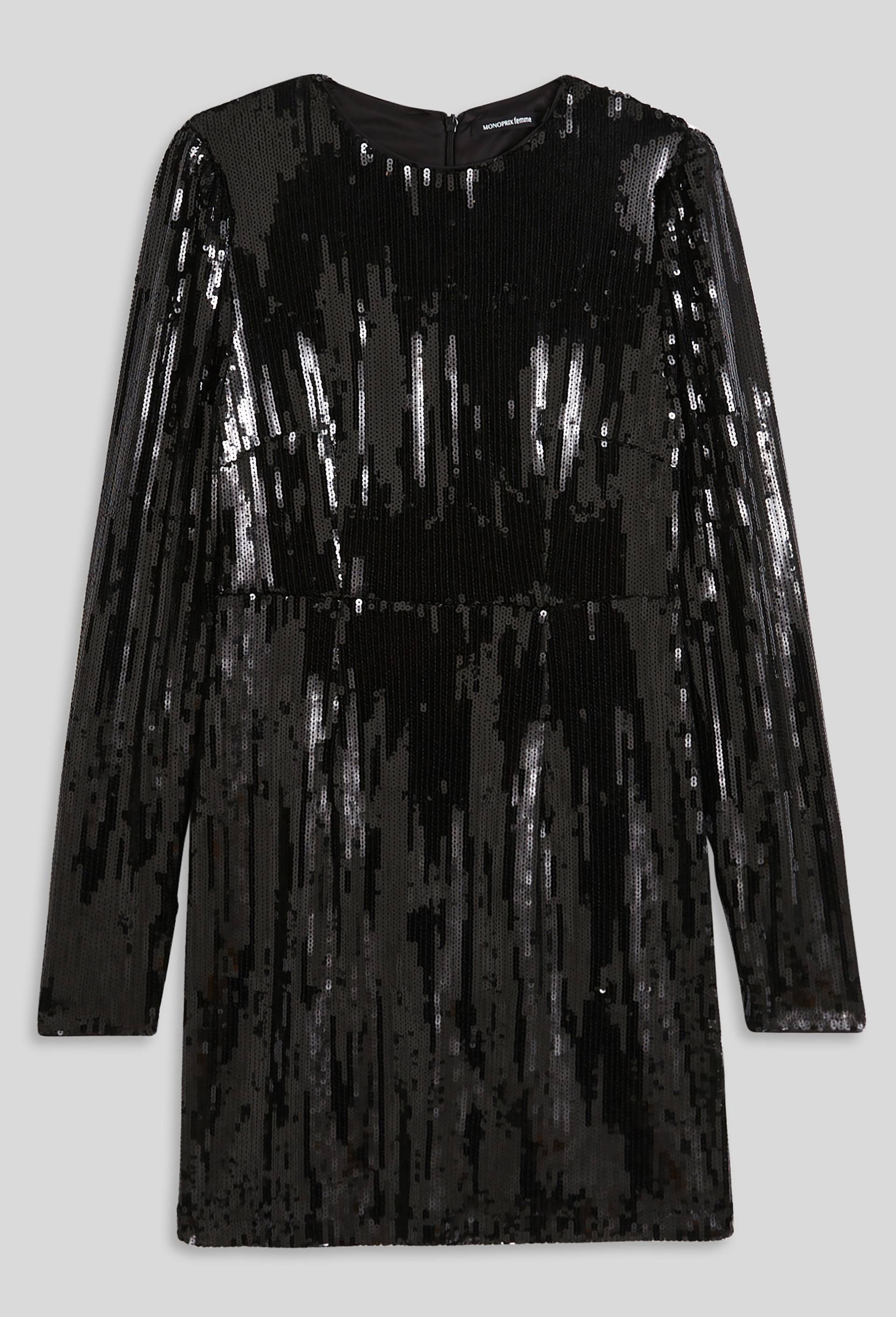 Robe courte &agrave; sequins, Noir, large image number 2