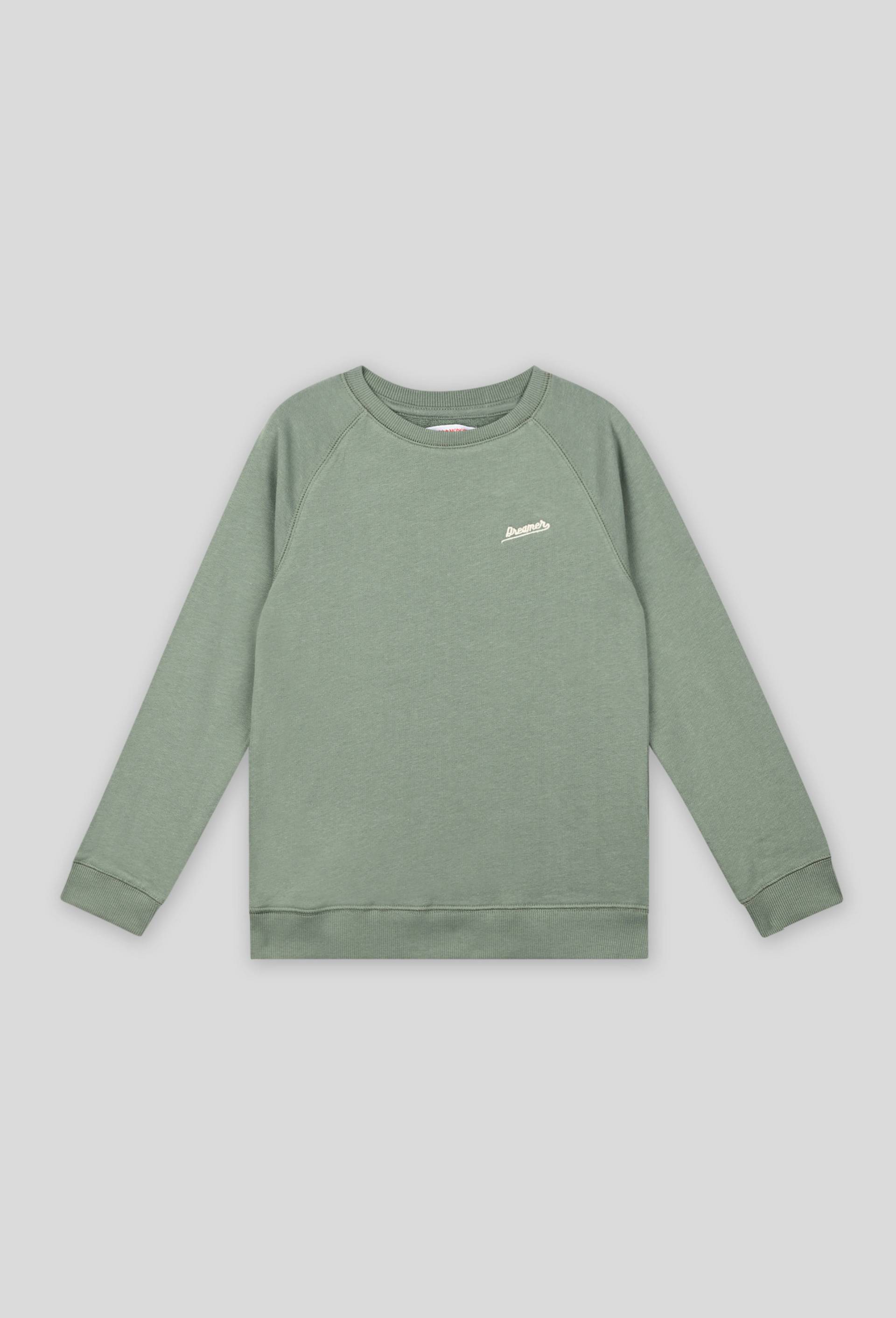 Sweat uni col rond manches longues avec broderie sur la poitrine, BIO, Vert, large image number 0.0