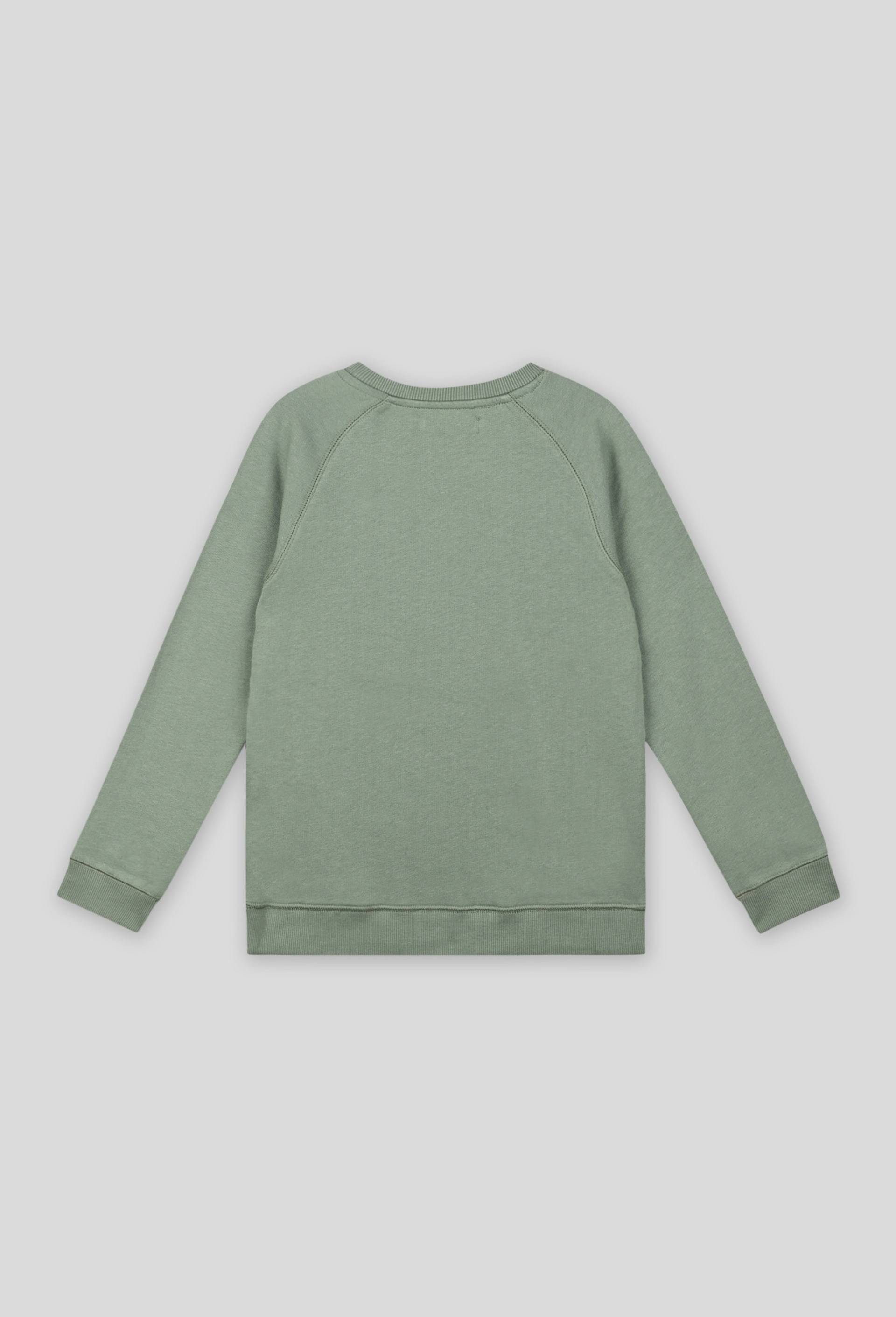 Sweat uni col rond manches longues avec broderie sur la poitrine, BIO, Vert, large image number 1.0