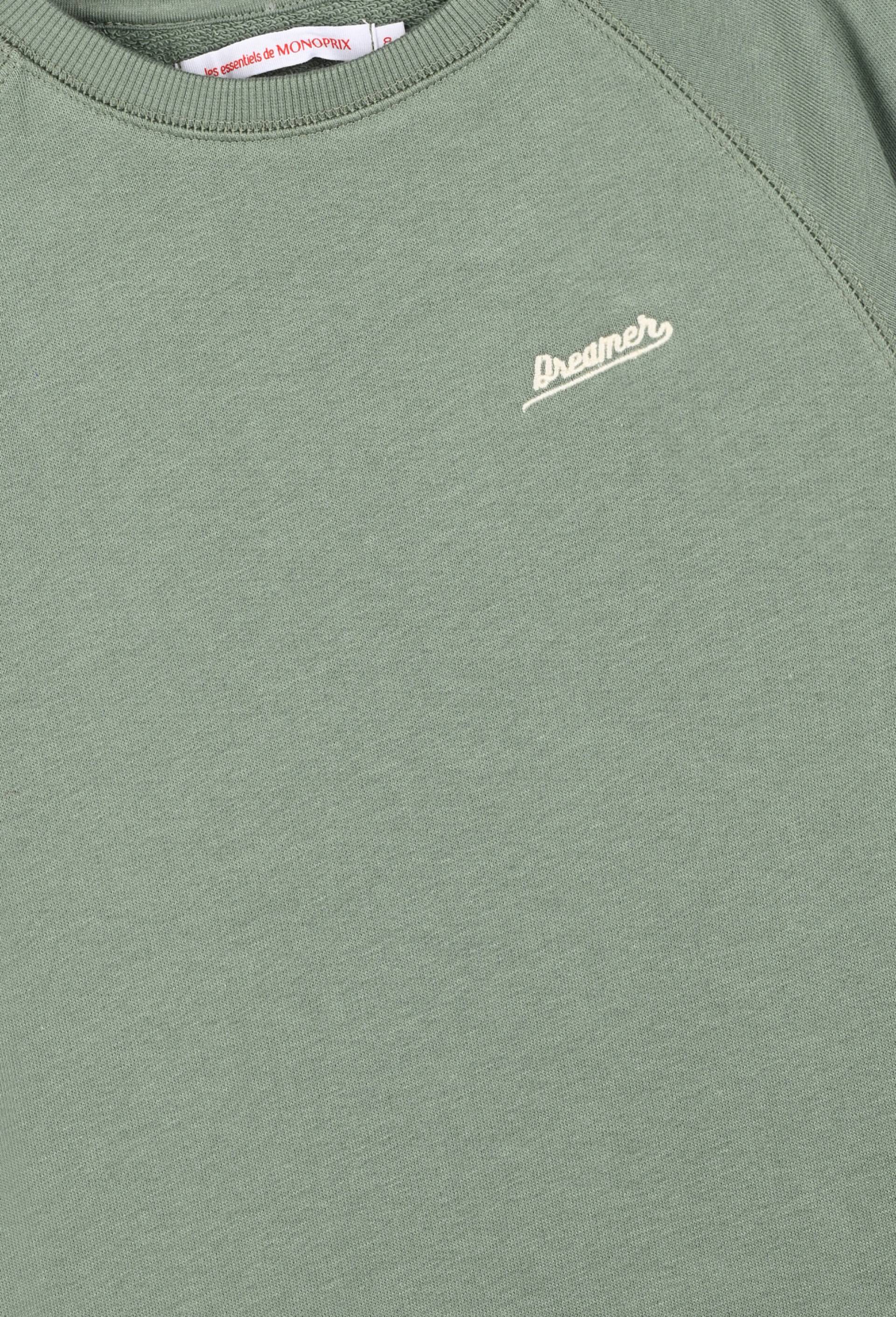 Sweat uni col rond manches longues avec broderie sur la poitrine, BIO, Vert, large image number 2.0