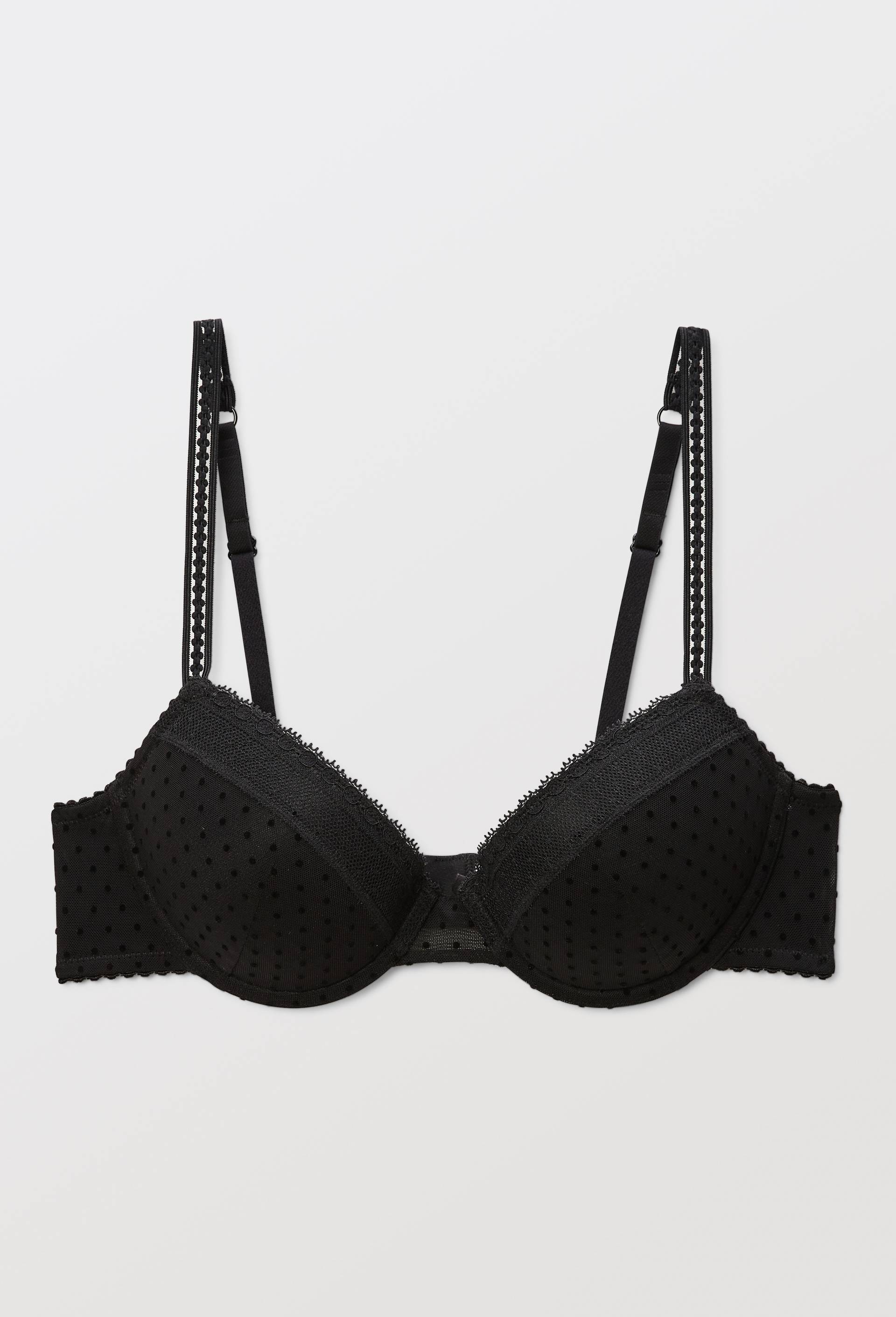 Soutien-gorge corbeille padd&eacute; ADELE en tulle floqu&eacute;, Noir, large image number 2