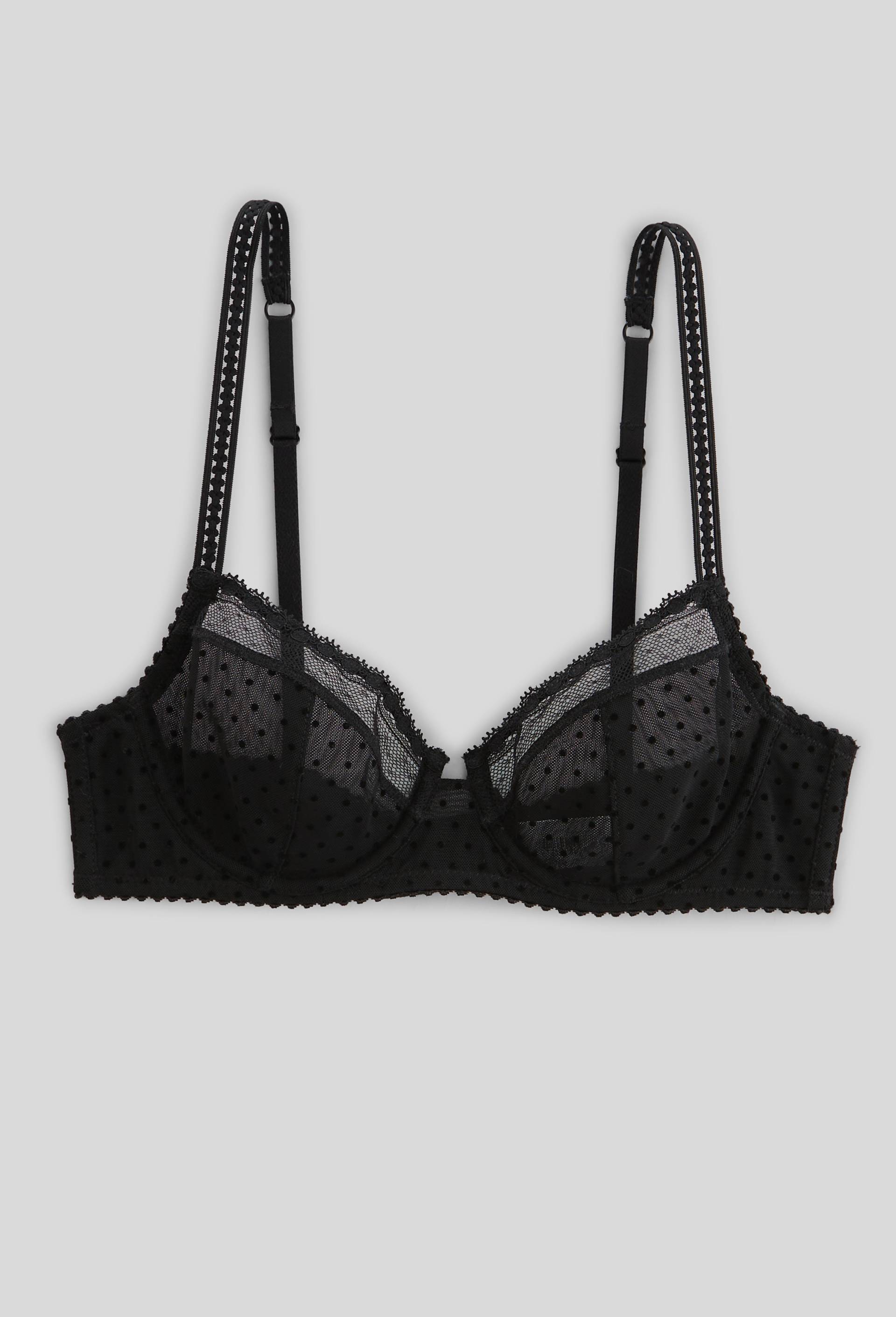Soutien-gorge corbeille balconnet ADELE en tulle floqu&eacute;, Noir, large image number 2