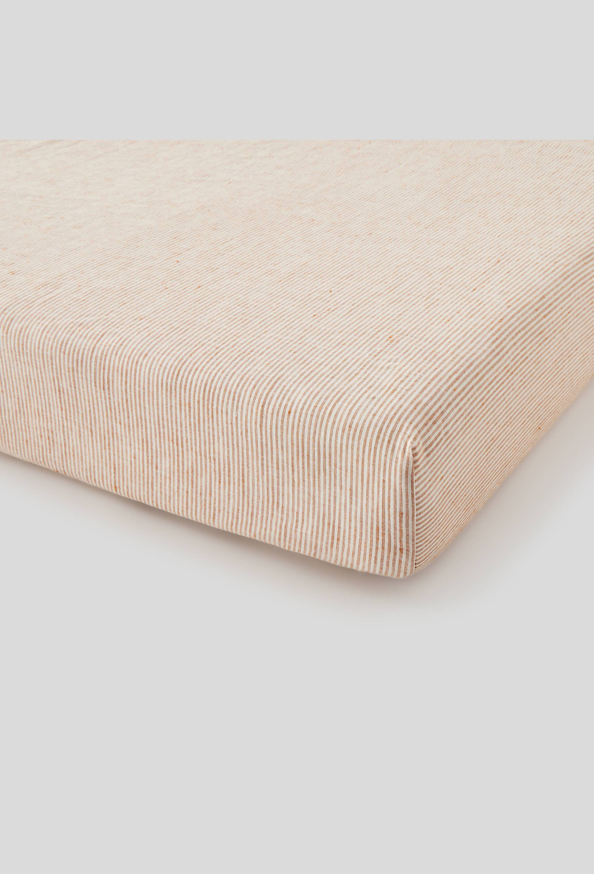 DRAP HOUSSE 160 TT RAYE ECRU ALHAMBRA LIN COTON 160X200cm coton lin gousset 30cm 45%coton  bio & 55% lin euroflax, Rose, large image number 1