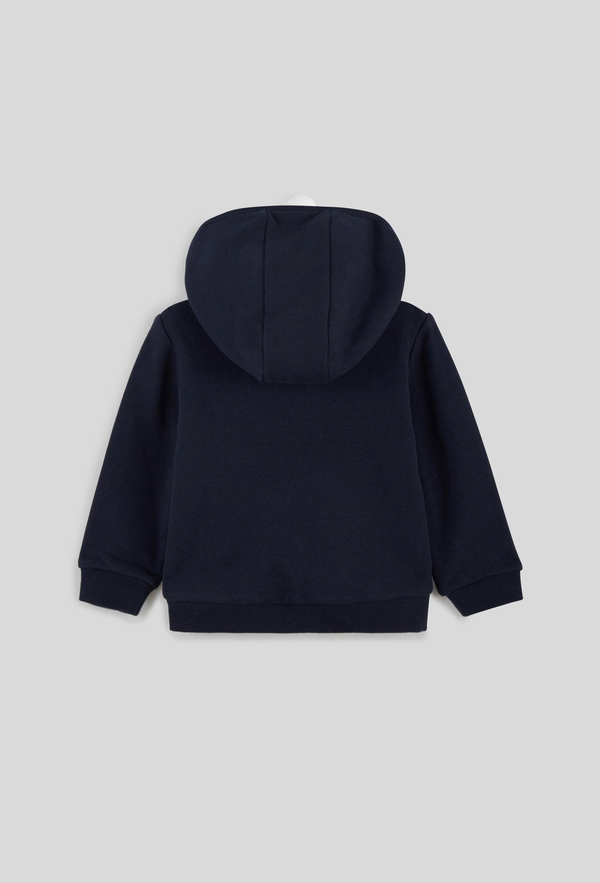 Sweat zippé brodé à capuche en coton BIO, Bleu foncé, large image number 1