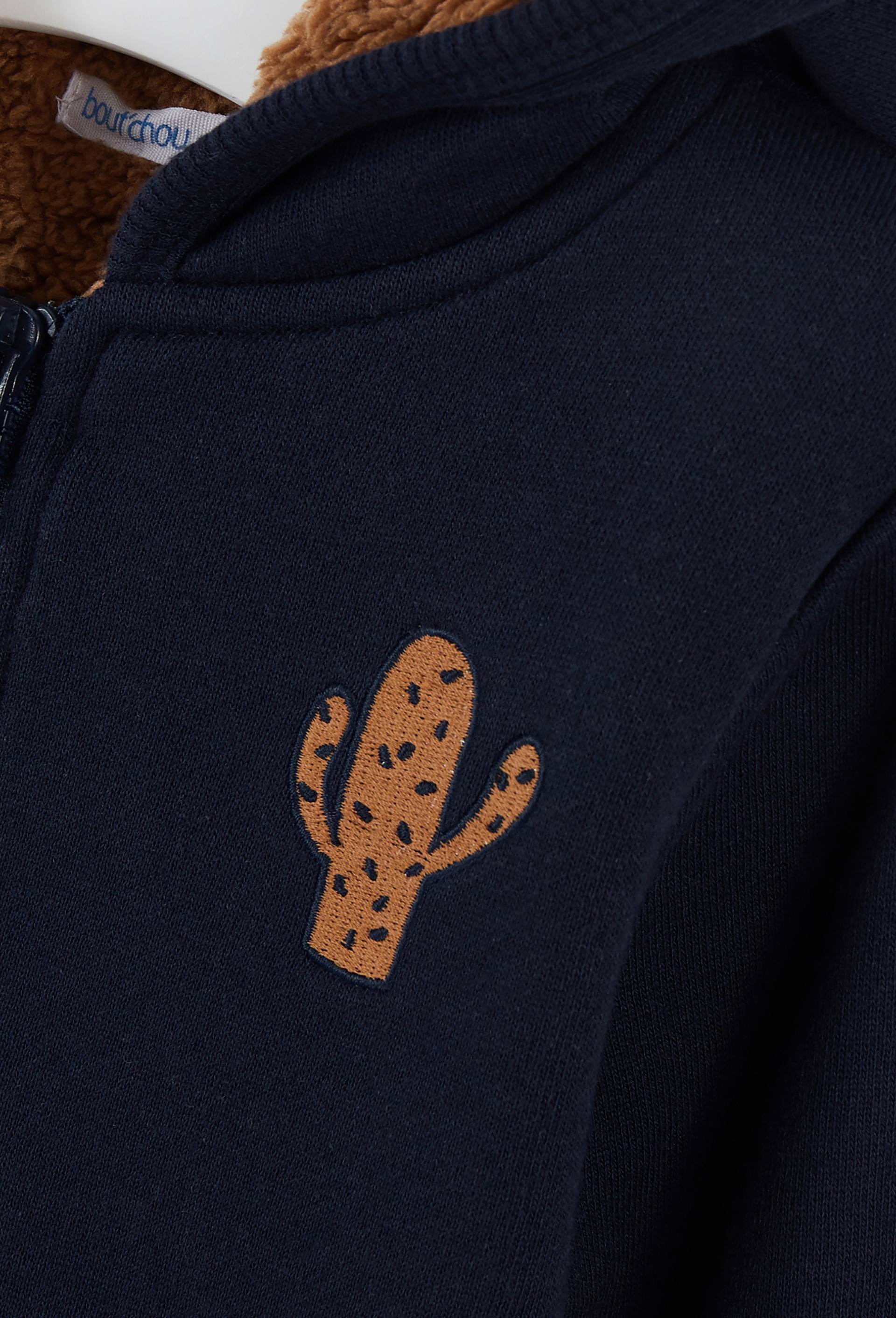 Sweat zippé brodé à capuche en coton BIO, Bleu foncé, large image number 2.0