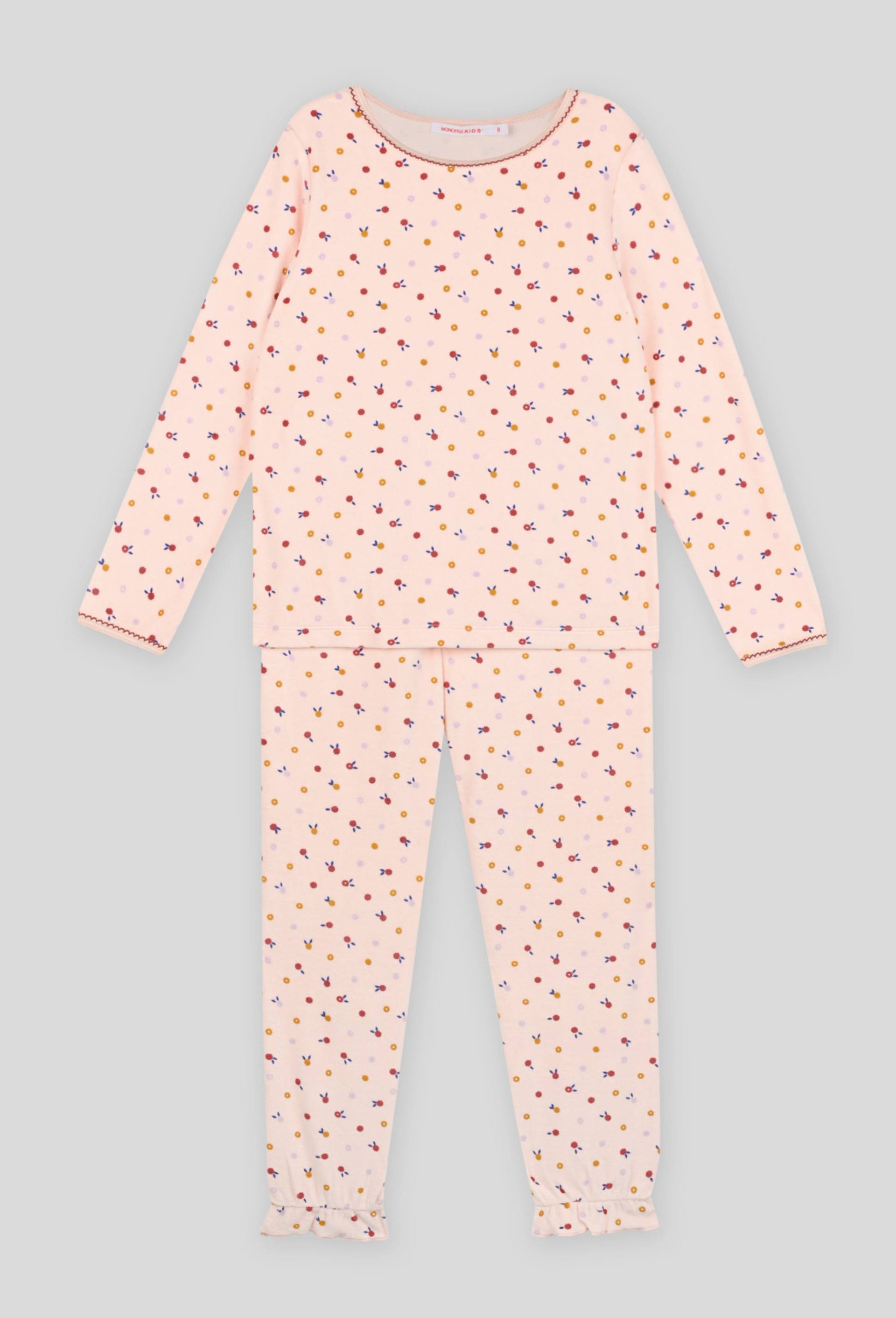 Pyjama long imprimé petites fleurs en velours, BIO, Rose clair, large image number 0