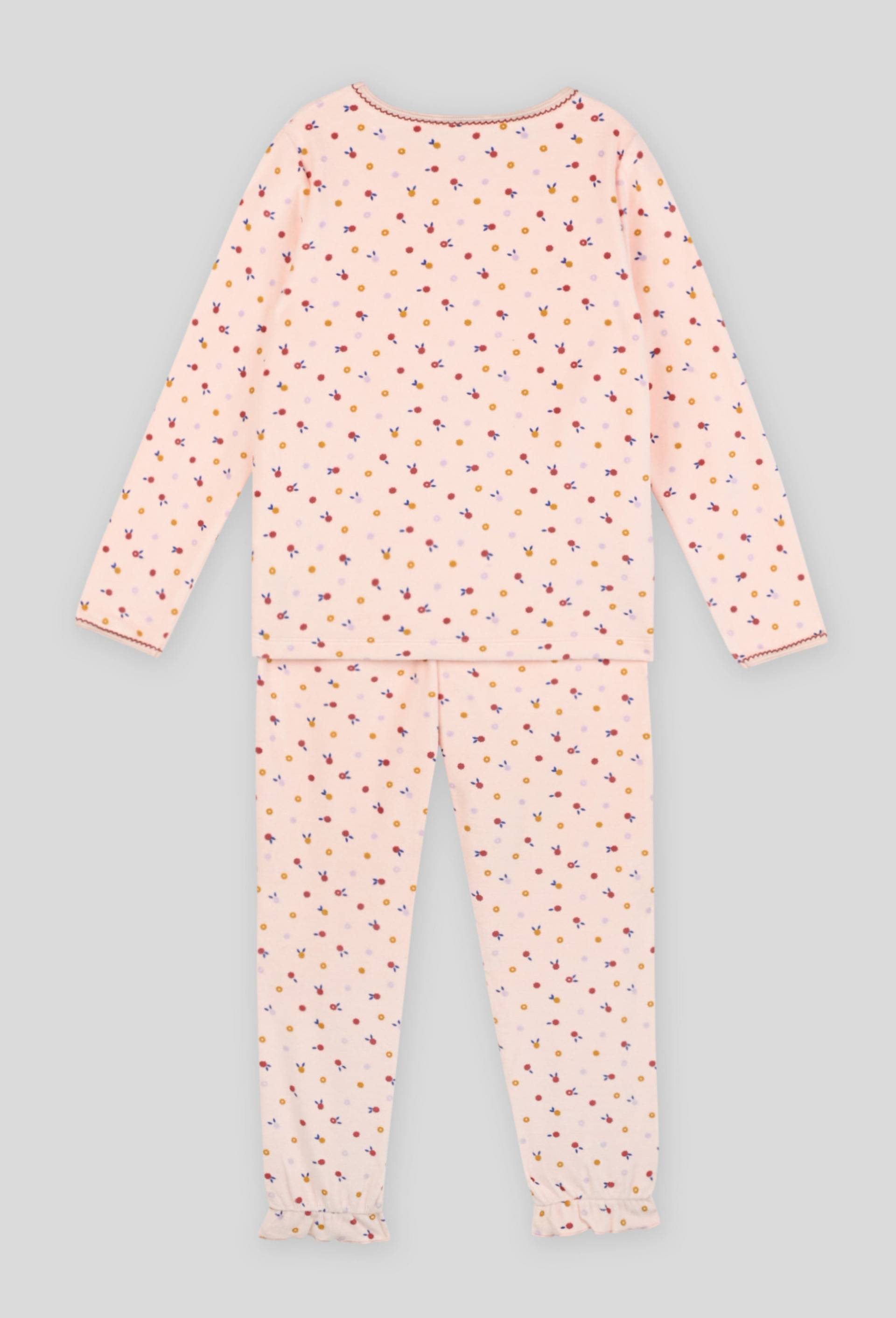 Pyjama long imprimé petites fleurs en velours, BIO, Rose clair, large image number 1