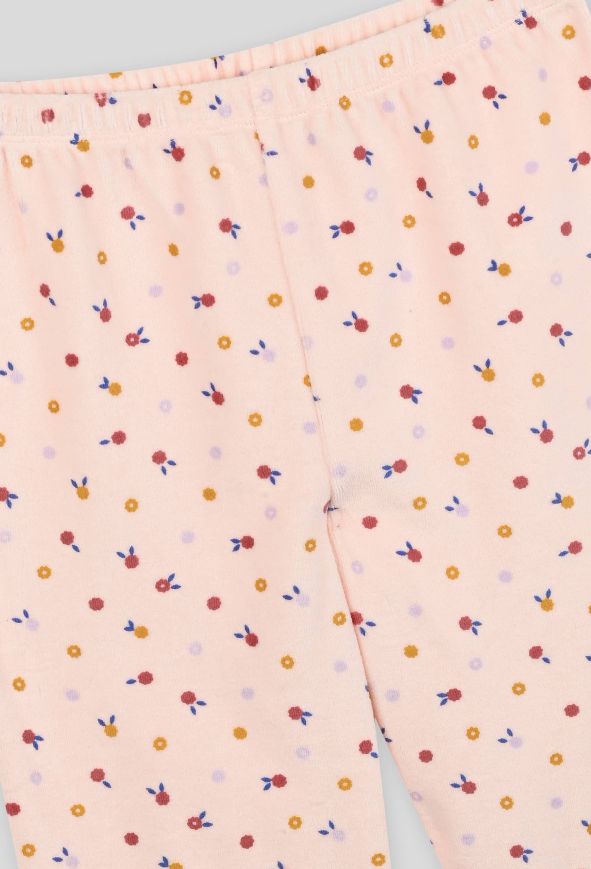 Pyjama long imprimé petites fleurs en velours, BIO, Rose clair, large image number 2