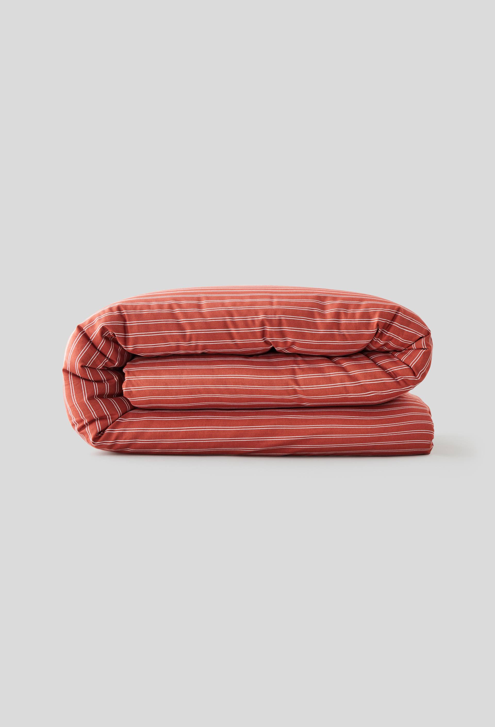 HOUSSE DE COUETTE 260X240 PRINT RAYURES TERRA COTTA, Brun, large image number 0