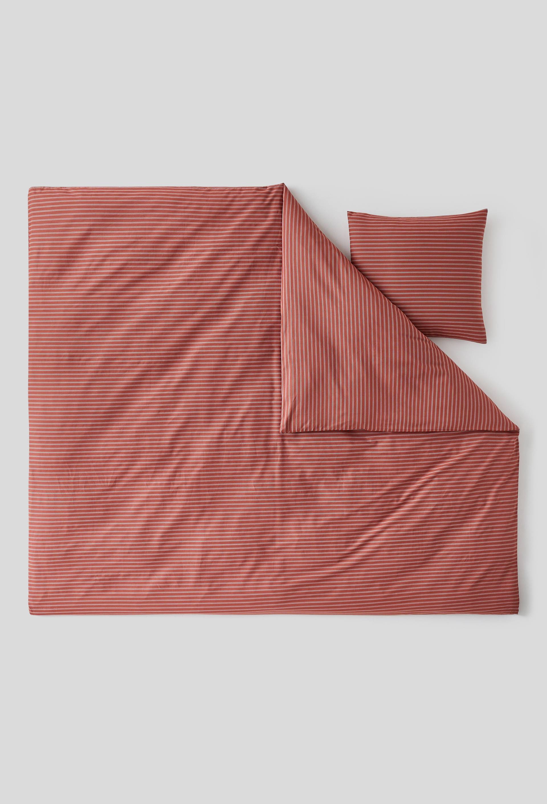 HOUSSE DE COUETTE 260X240 PRINT RAYURES TERRA COTTA, Brun, large image number 1