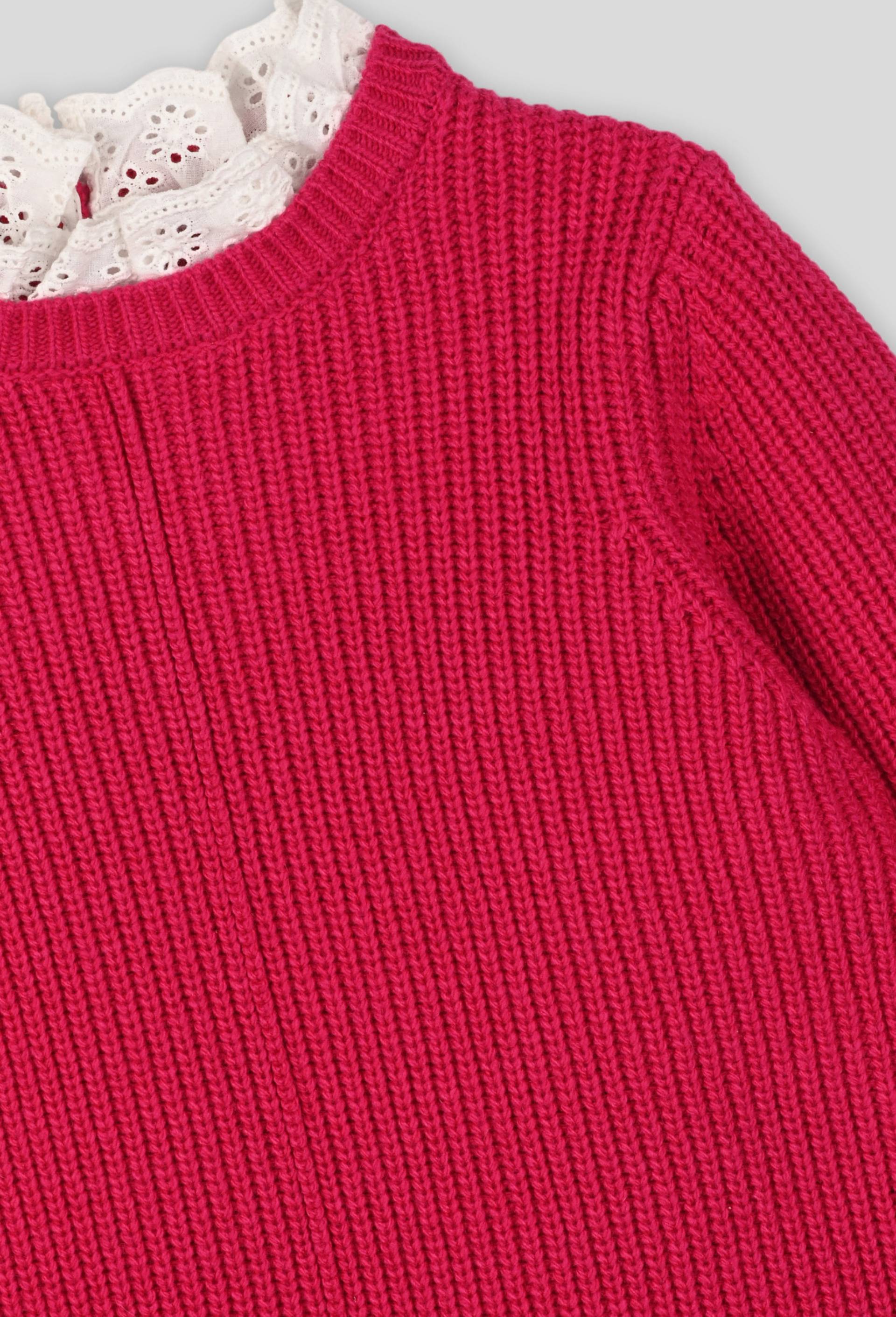 Pull bimatière à col brodé, Rose foncé, large image number 2.0