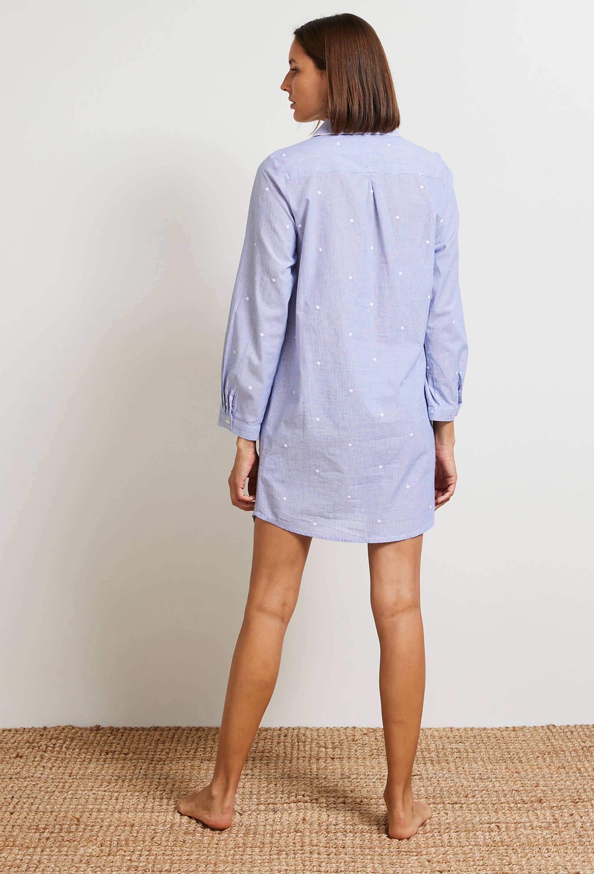 Chemise de nuit à rayures et pois brodés en coton, Bio, Bleu clair, large image number 1.0