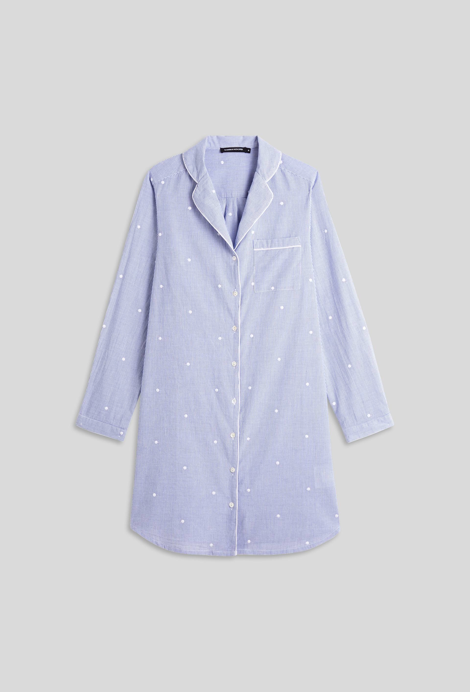 Chemise de nuit à rayures et pois brodés en coton, Bio, Bleu clair, large image number 2.0