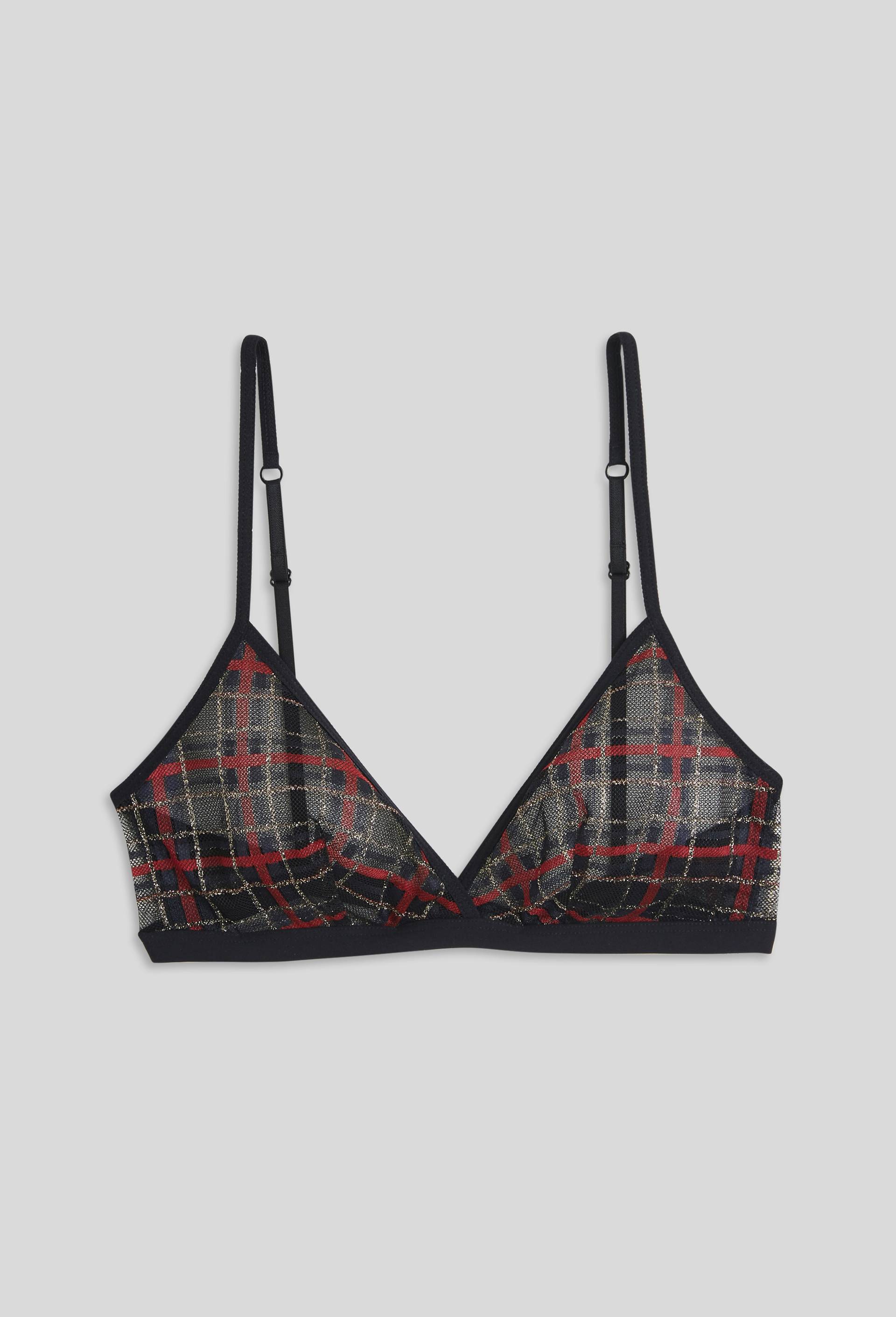 Soutien-gorge triangle en dentelle imprimé jacquard certifiè OEKOTEX, Noir, large image number 0.0