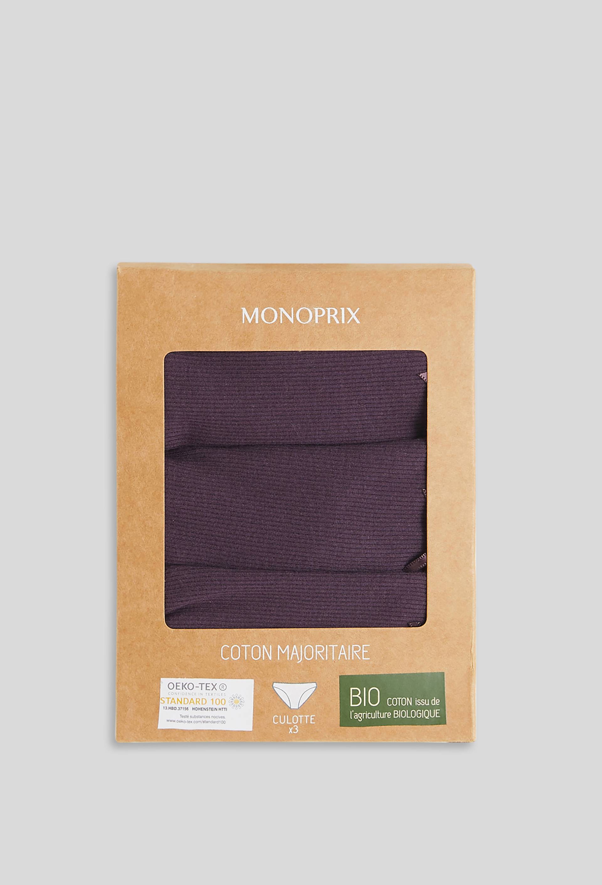 Lot de 3 culottes côtelées CAMELIA en coton BIO GOTS, Violet foncé, large image number 0.0