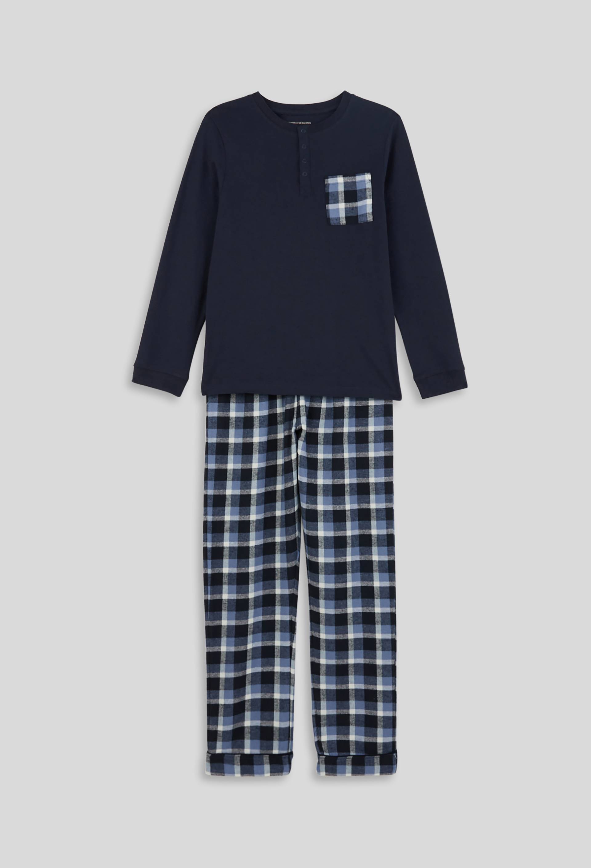 Pyjama long poche poitrine, BIO, Bleu foncé, large image number 1.0