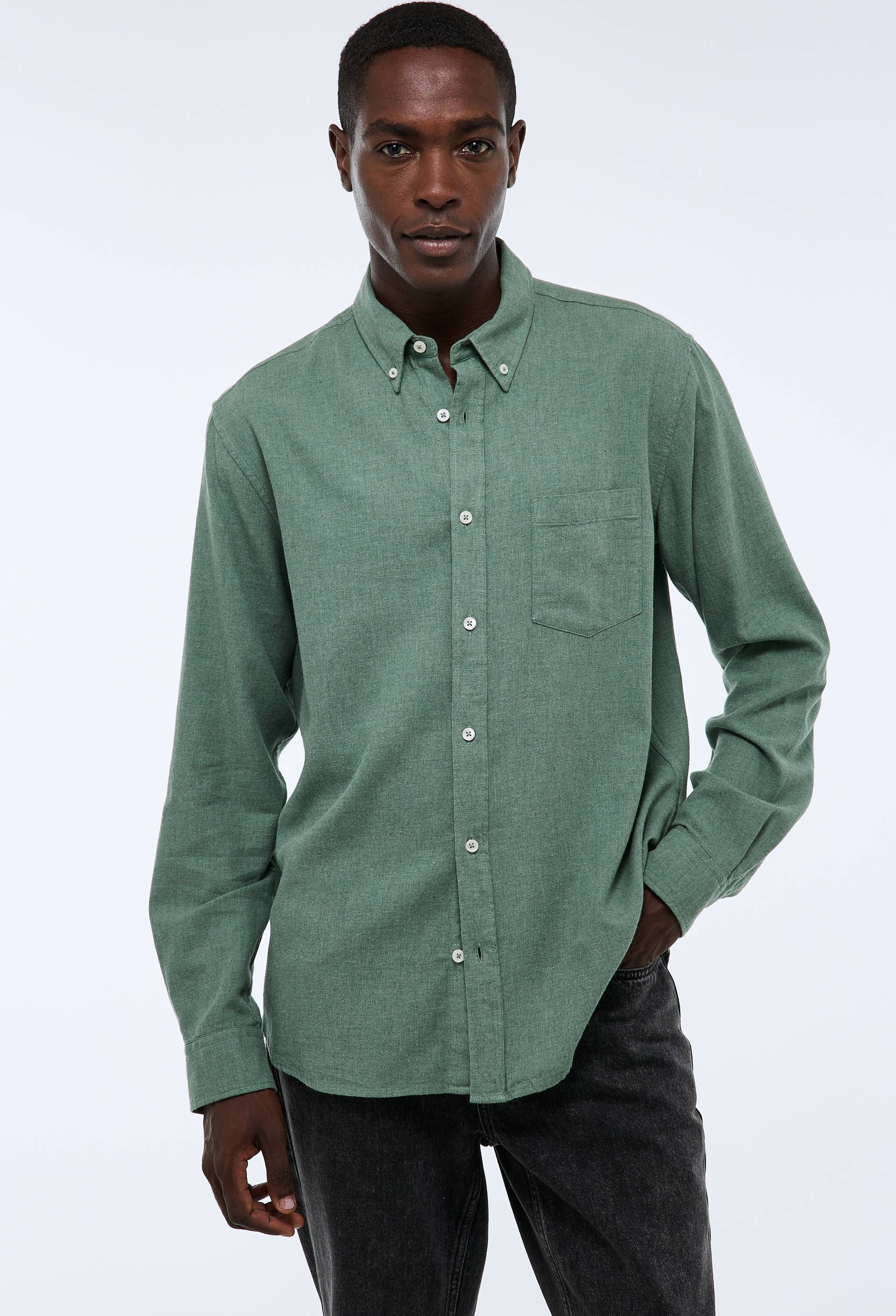 Chemise manches longues en flanelle de coton BIO GOTS, Vert, swatch image