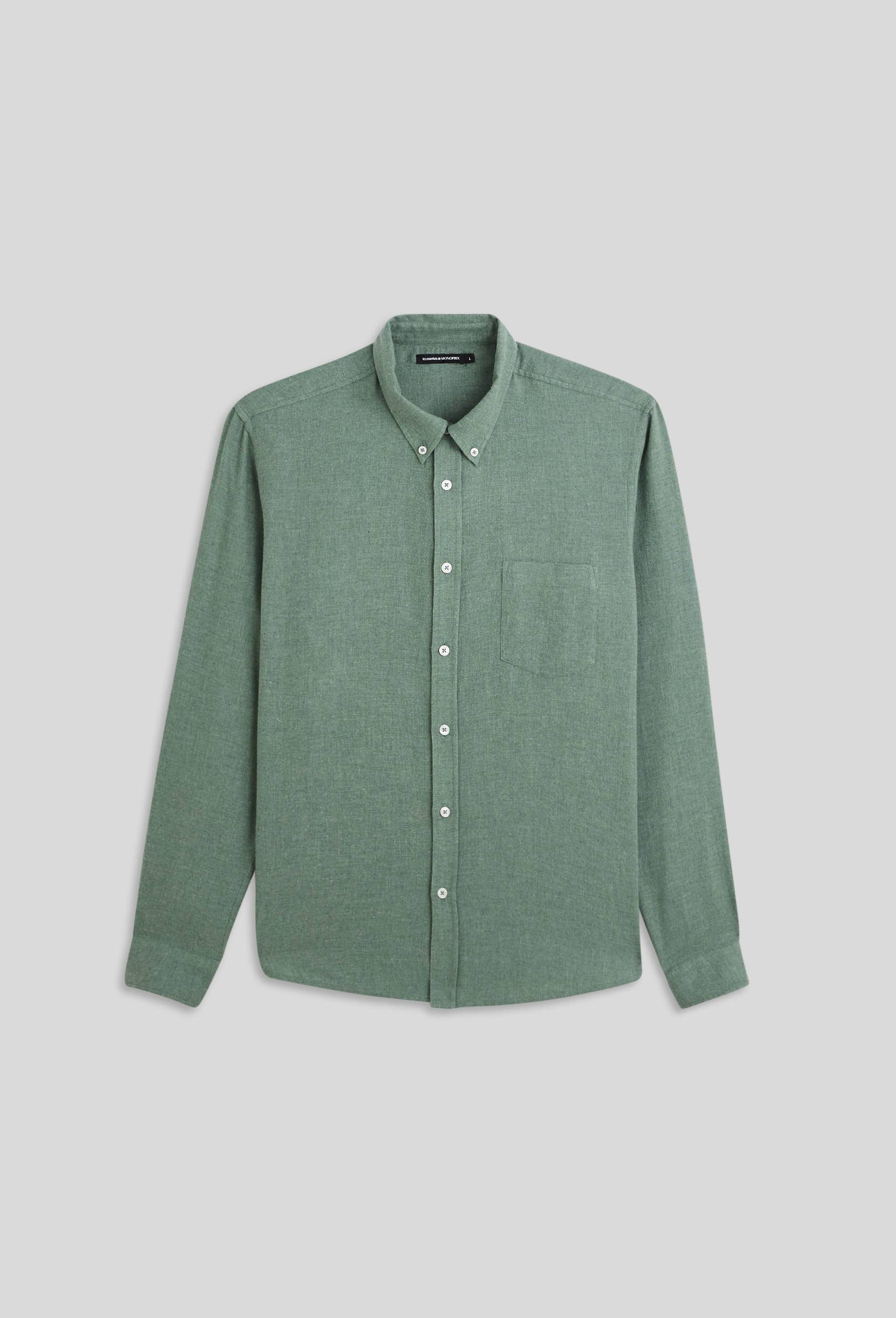 Chemise manches longues en flanelle de coton BIO GOTS, Vert, large image number 3