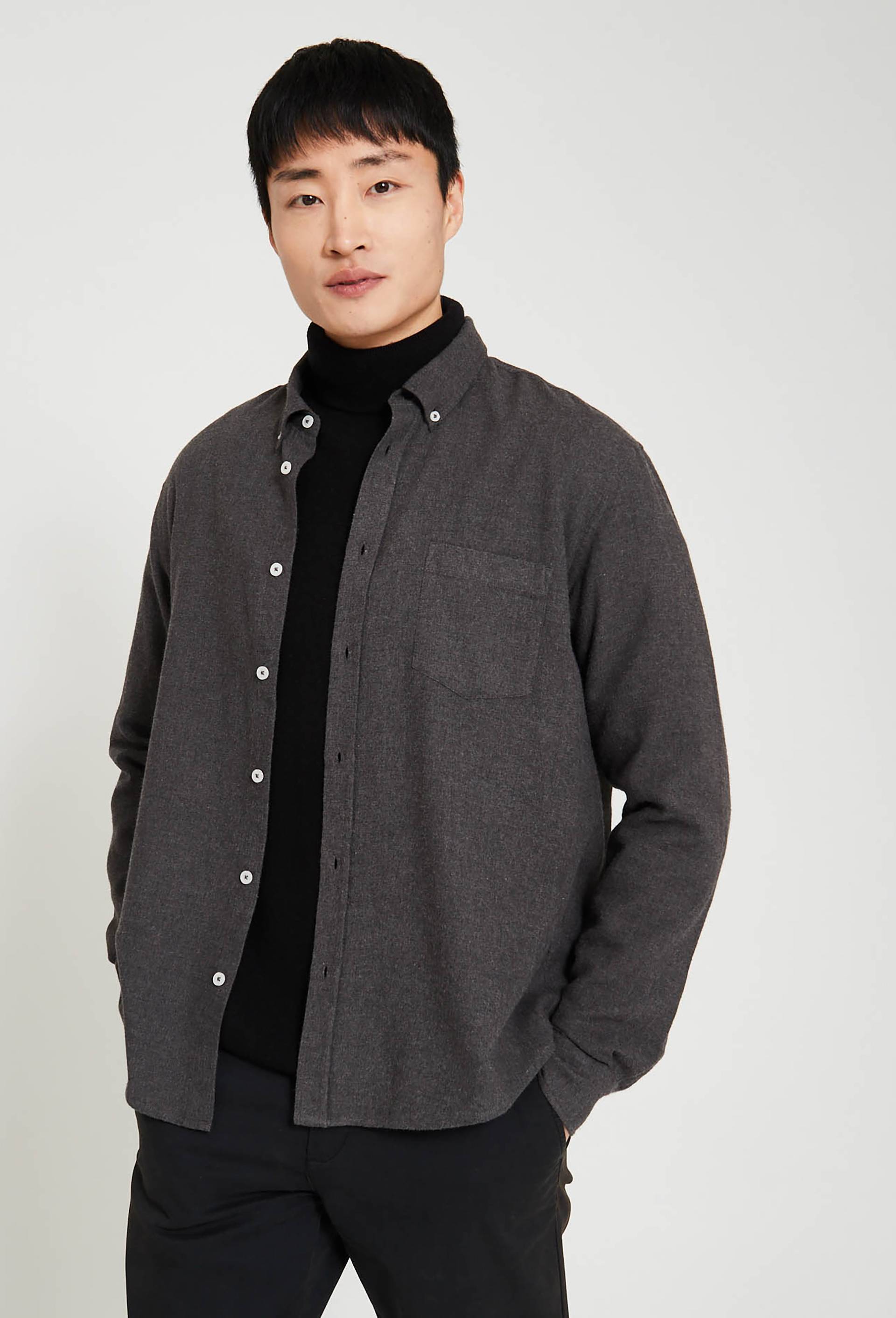 Chemise manches longues en flanelle de coton BIO GOTS, Gris foncé, large image number 0