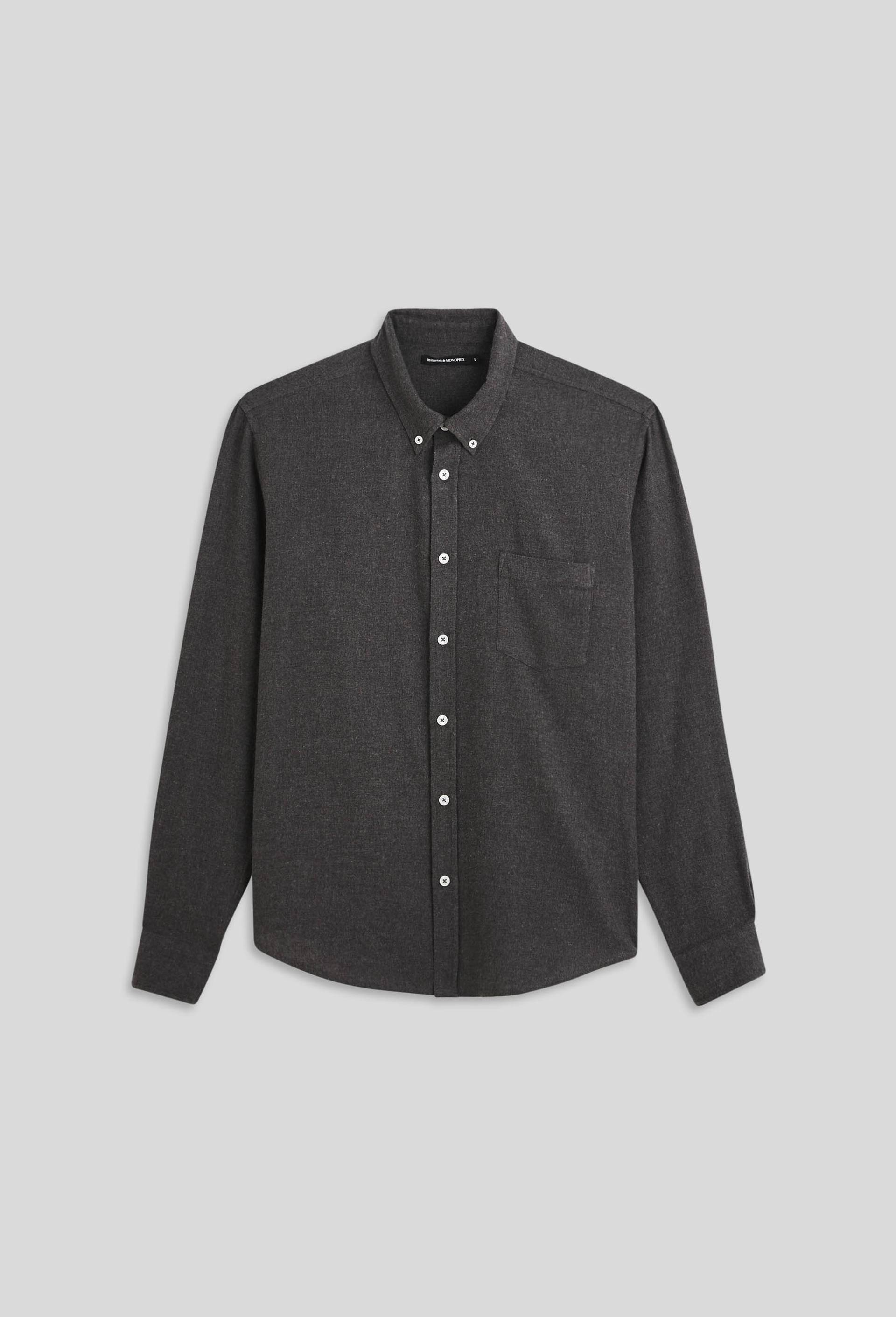 Chemise manches longues en flanelle de coton BIO GOTS, Gris foncé, large image number 2.0