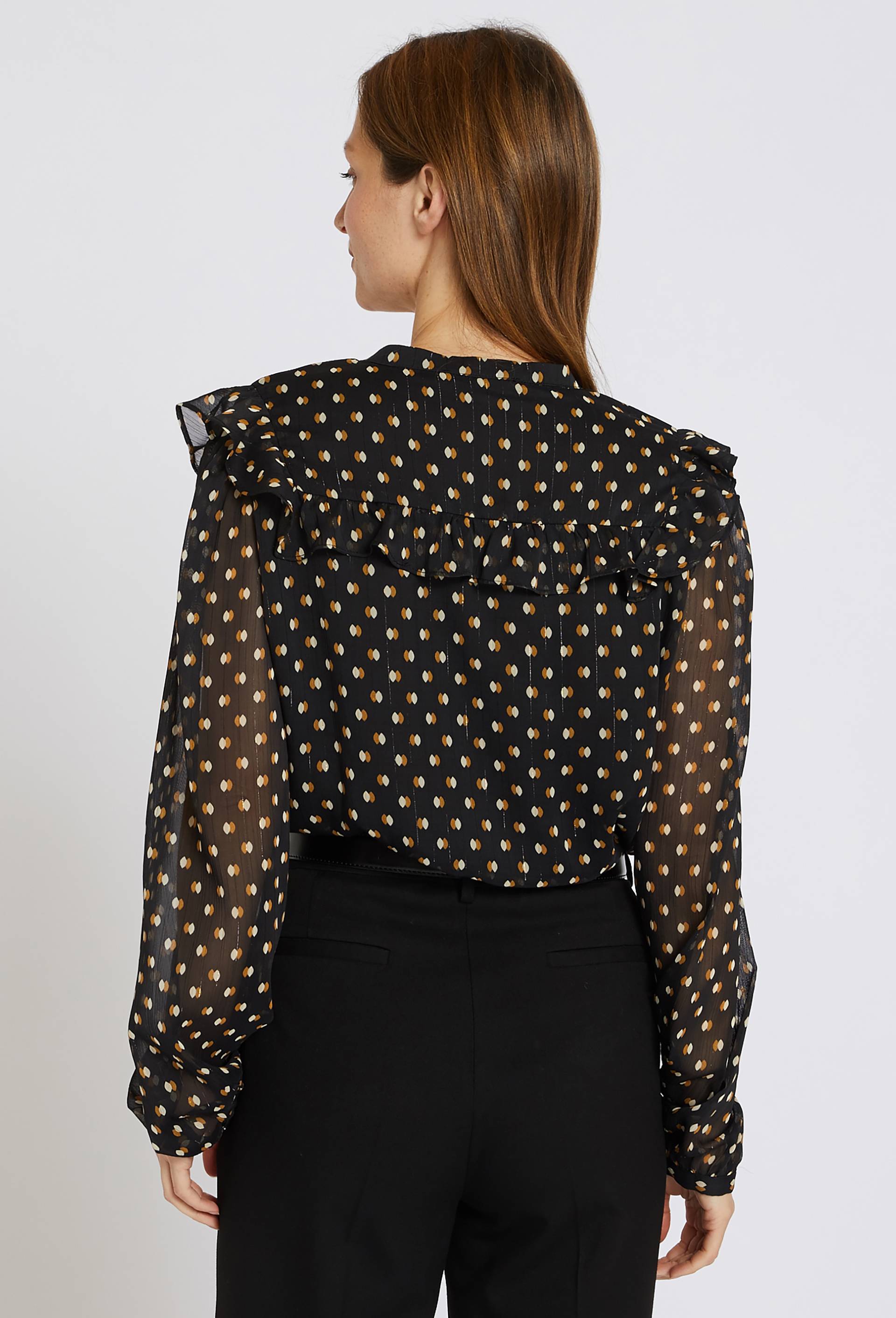 Blouse imprimée à volants, Noir, large image number 1.0