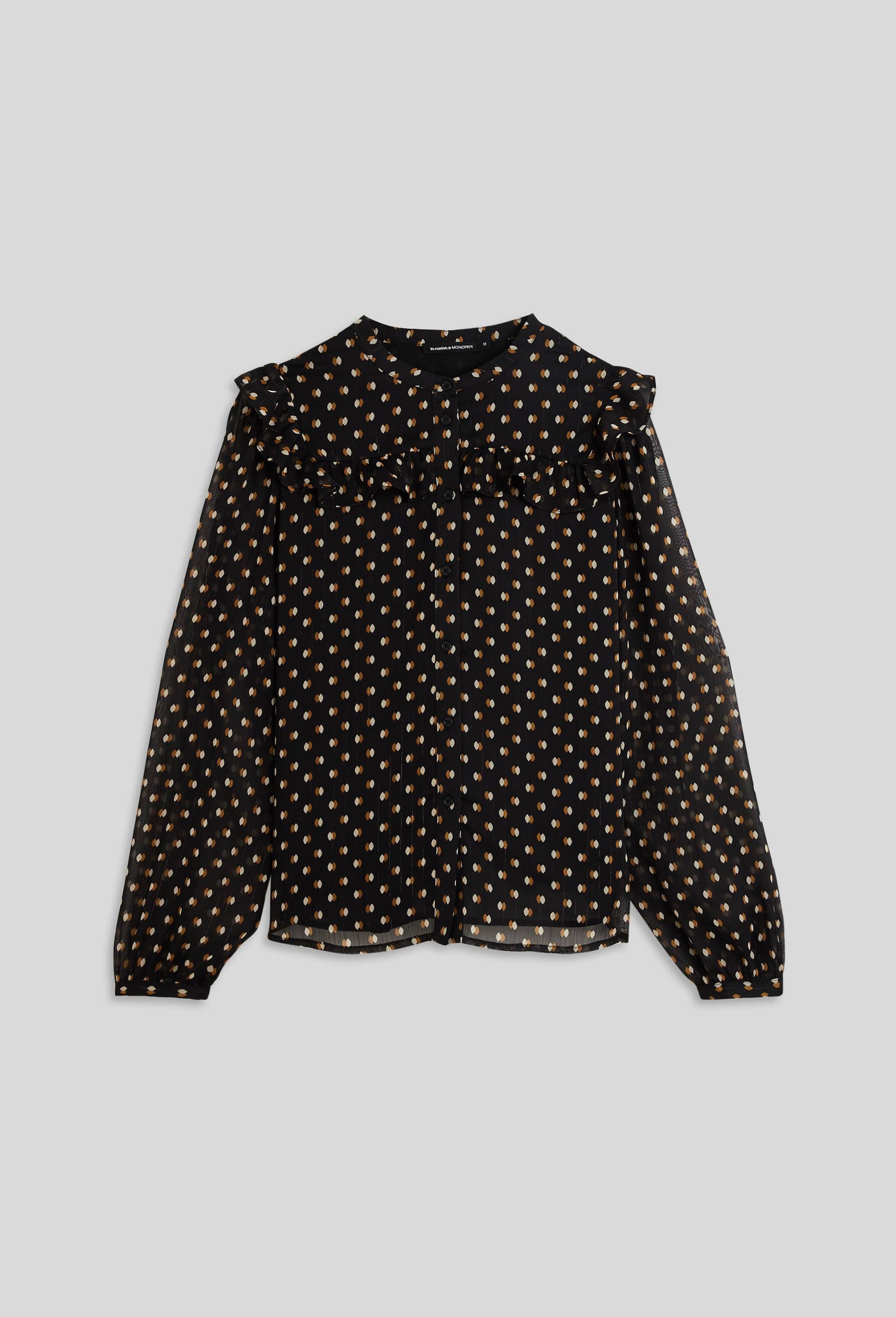 Blouse imprimée à volants, Noir, large image number 2.0