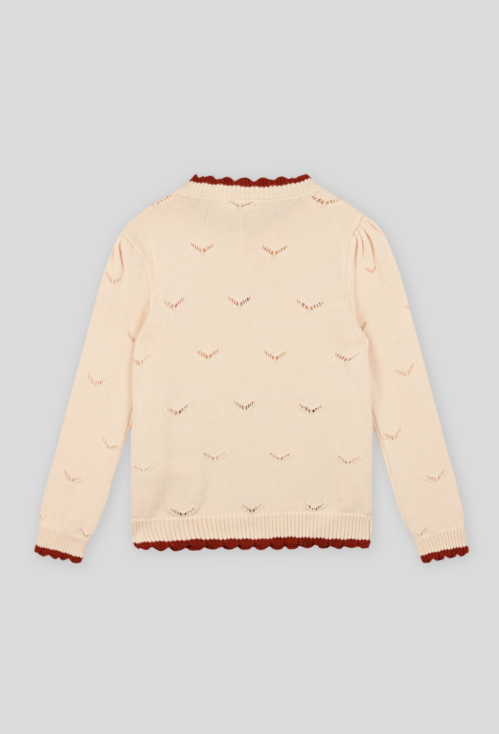 Pull ajoure broderies fleurs, Coton BIO, Beige clair, large image number 1