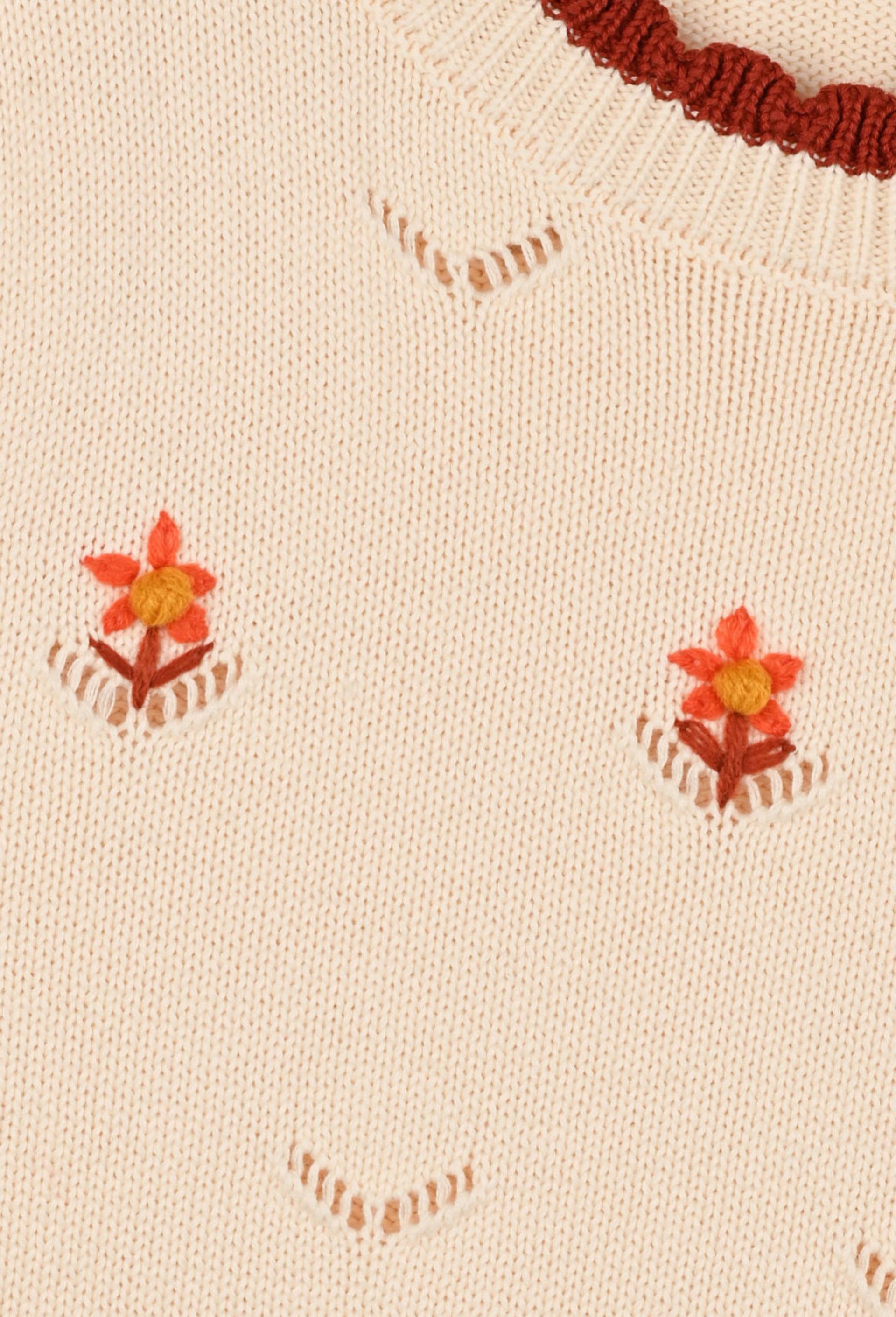 Pull ajoure broderies fleurs, Coton BIO, Beige clair, large image number 2.0