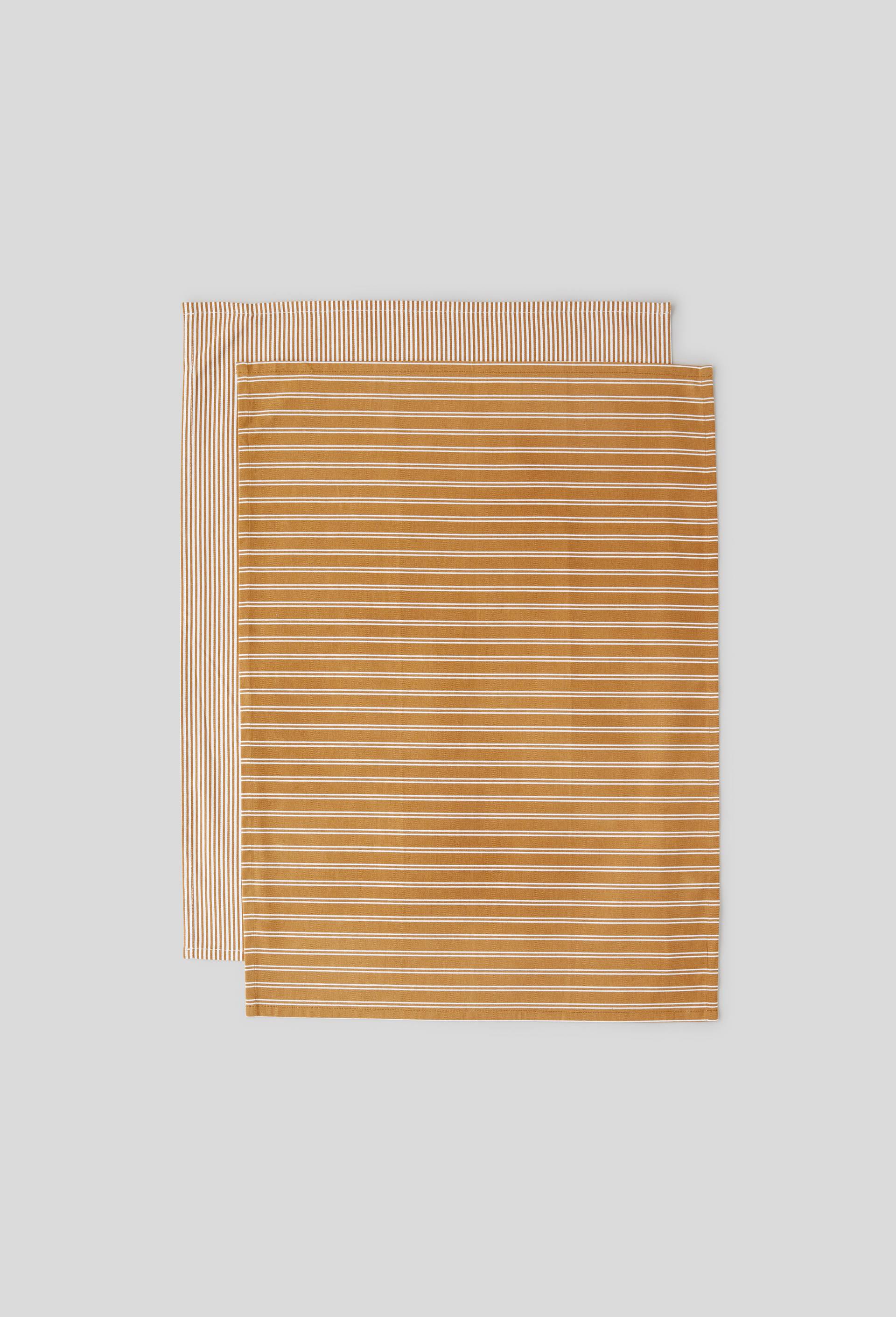 SET DE 2 TORCHONS PRINTE RAYE ET MATELAS ALEZAN 50x70cm Coton bio, Brun clair, large image number 0